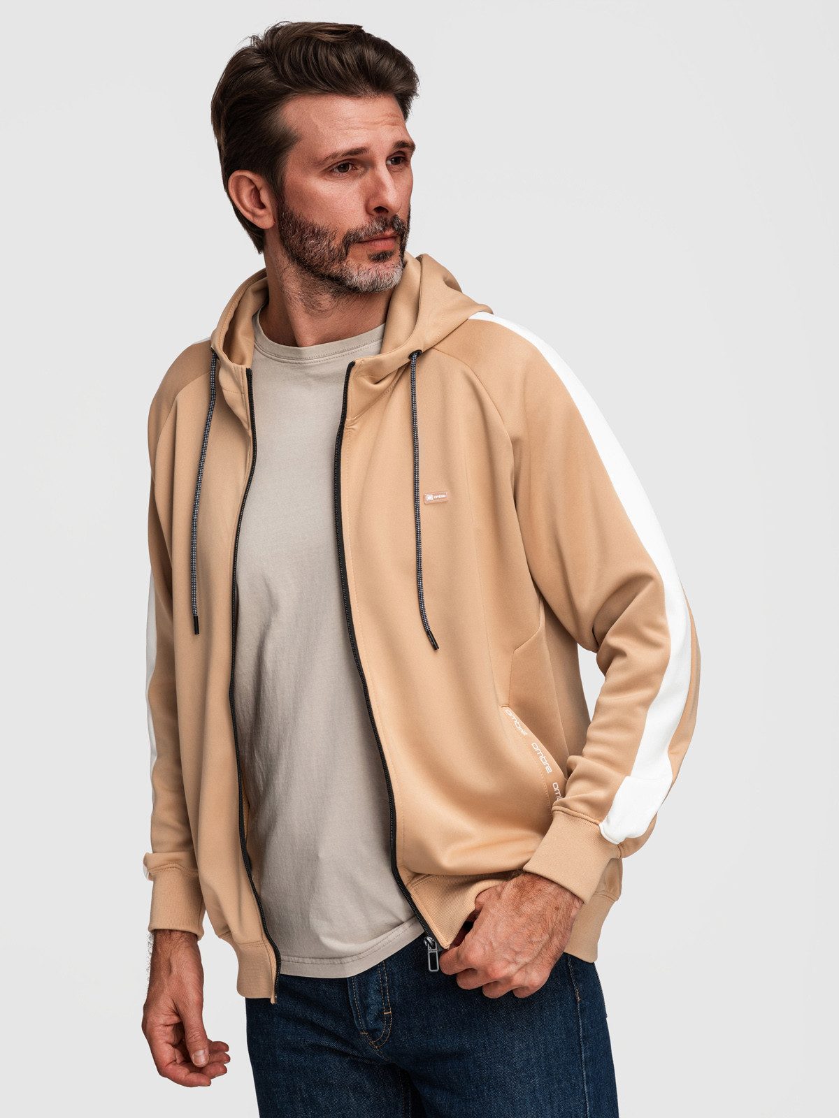 Sweatshirt Herren Sweatshirt mit Reißverschluss und Kapuze Light beige M