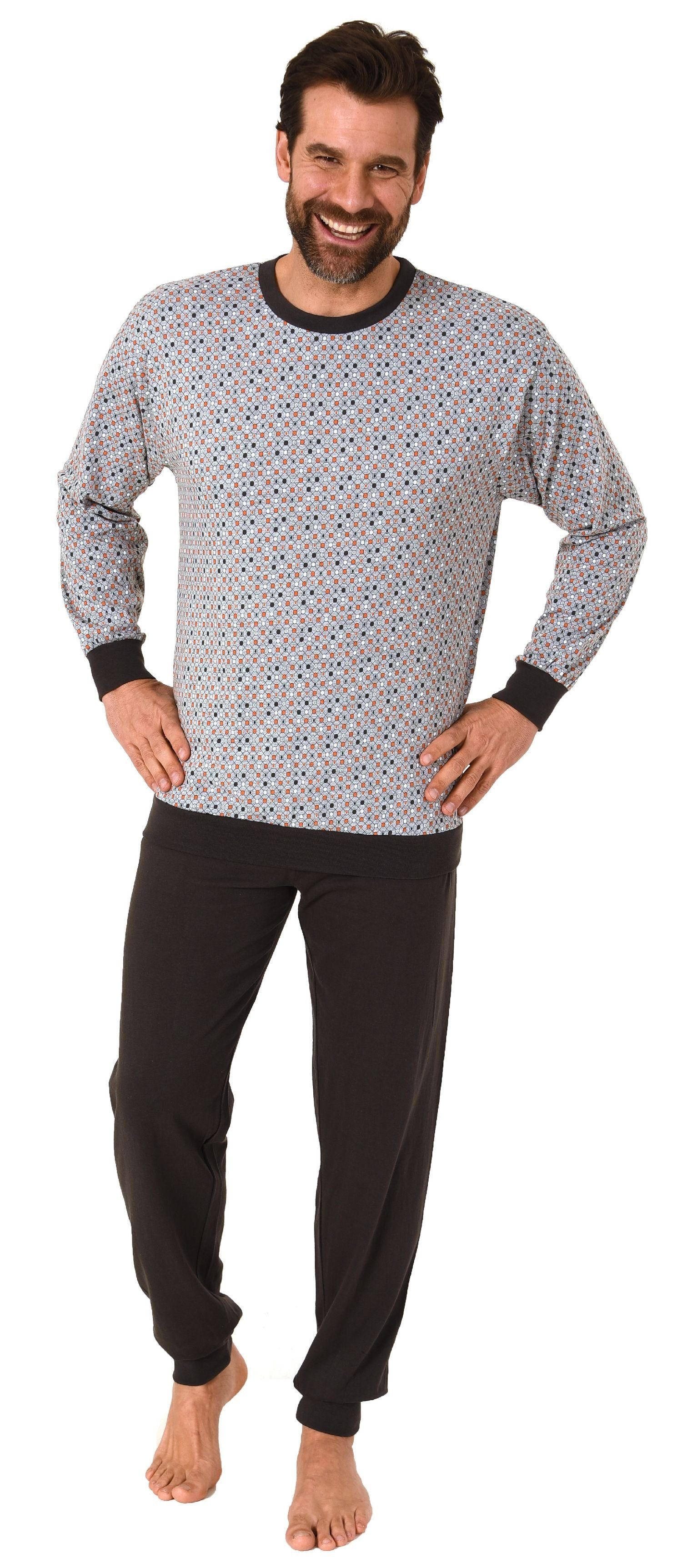 RELAX by Normann Pyjama Herren Schlafanzug langarm mit Bündchen in Minimal-Optik - 112 10 710