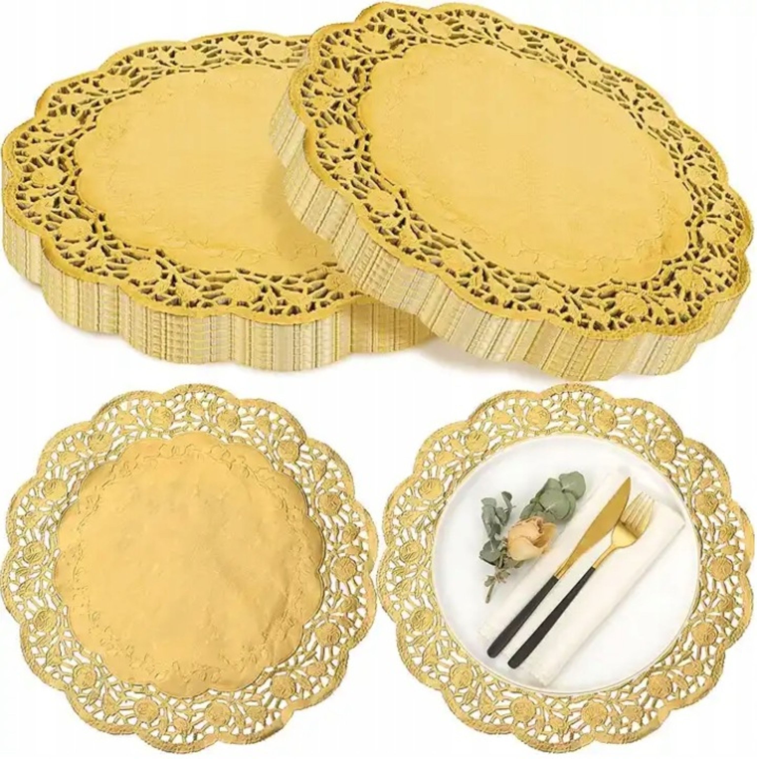 Festivalartikel Papierserviette 50x Tischsets Gold 36cm Spitze Papier Kommunion Hochzeit Deko, (1 St)
