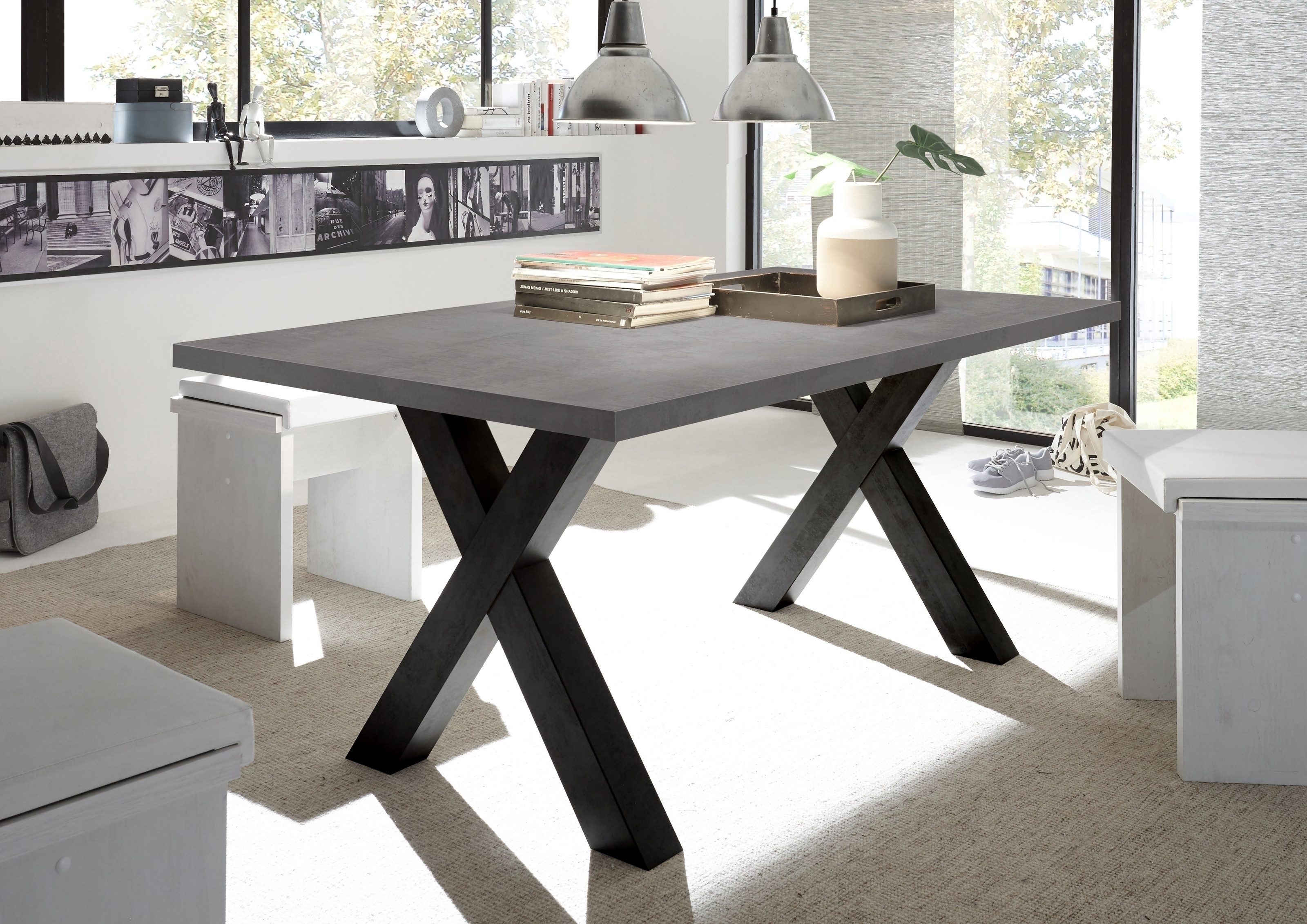 freiraum Esstisch Big System, in schwarzstahl / graphit - 140x75x90cm (BxHxT)