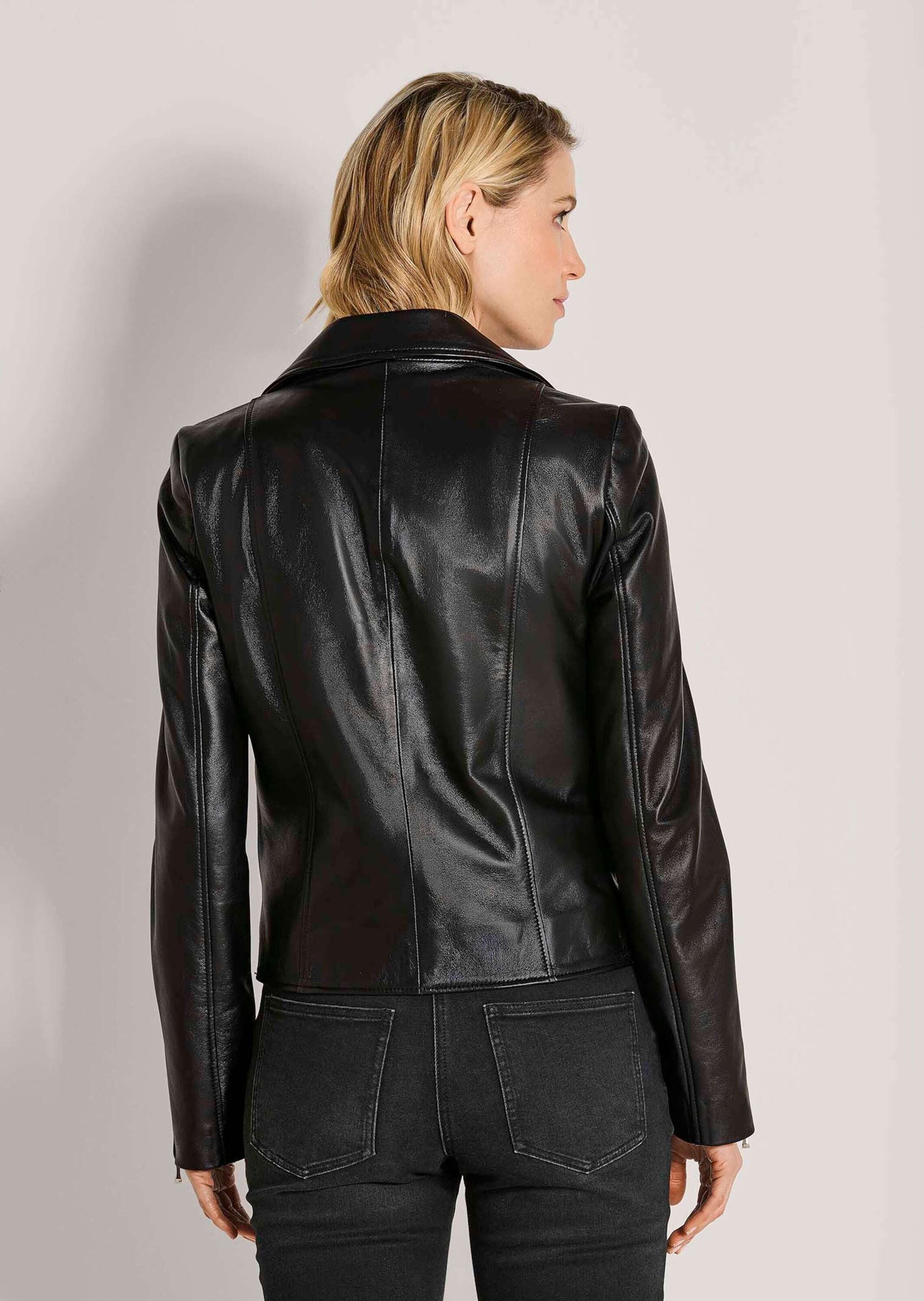 MADELEINE Lederjacke Langarmjacke aus feinstem Lammnappa Elegante Blazerform in verkürzter Form mit Reißverschlussdetails
