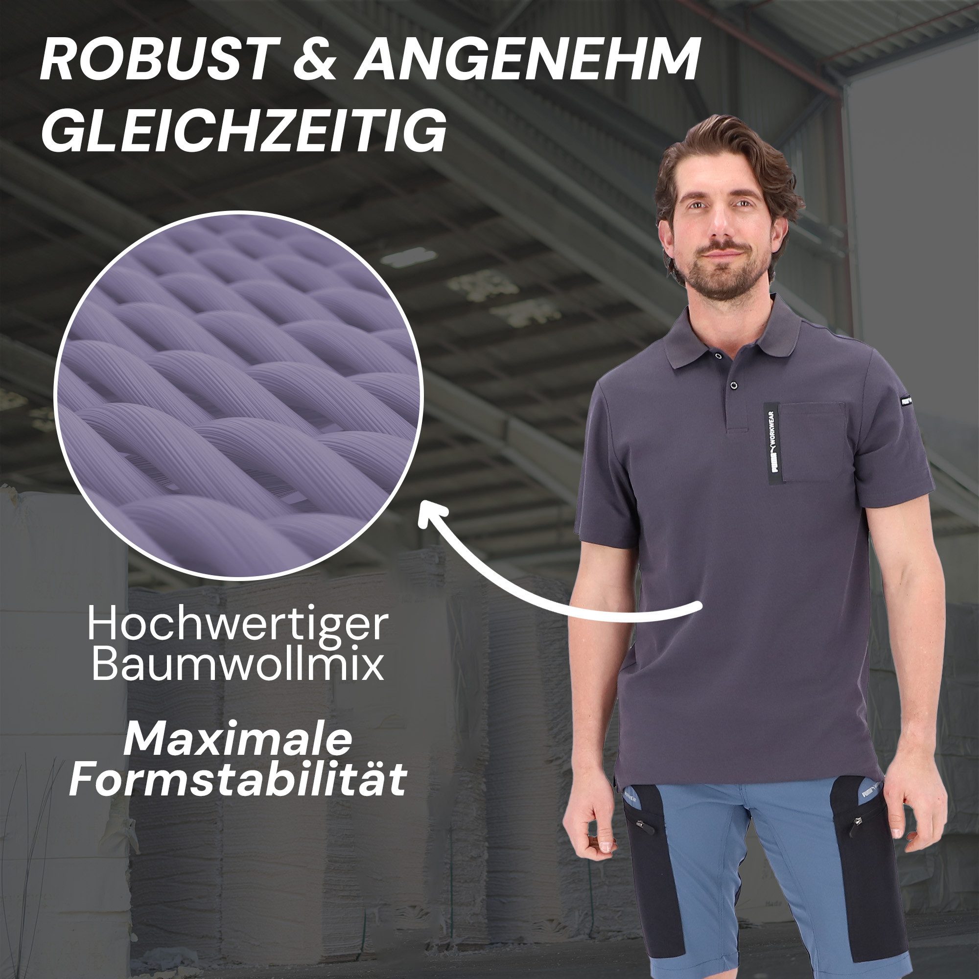 PUMA Workwear Poloshirt ADVANCED Herren Shirt mit Brusttasche und Utility Fach am Oberarm Strapazierfähiges und atmungsaktives Gewebe für Handwerk und Logistik