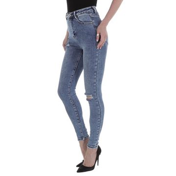 Ital-Design Skinny-fit-Jeans Damen Freizeit Destroyed-Look Stretch High Waist Jeans in Blau