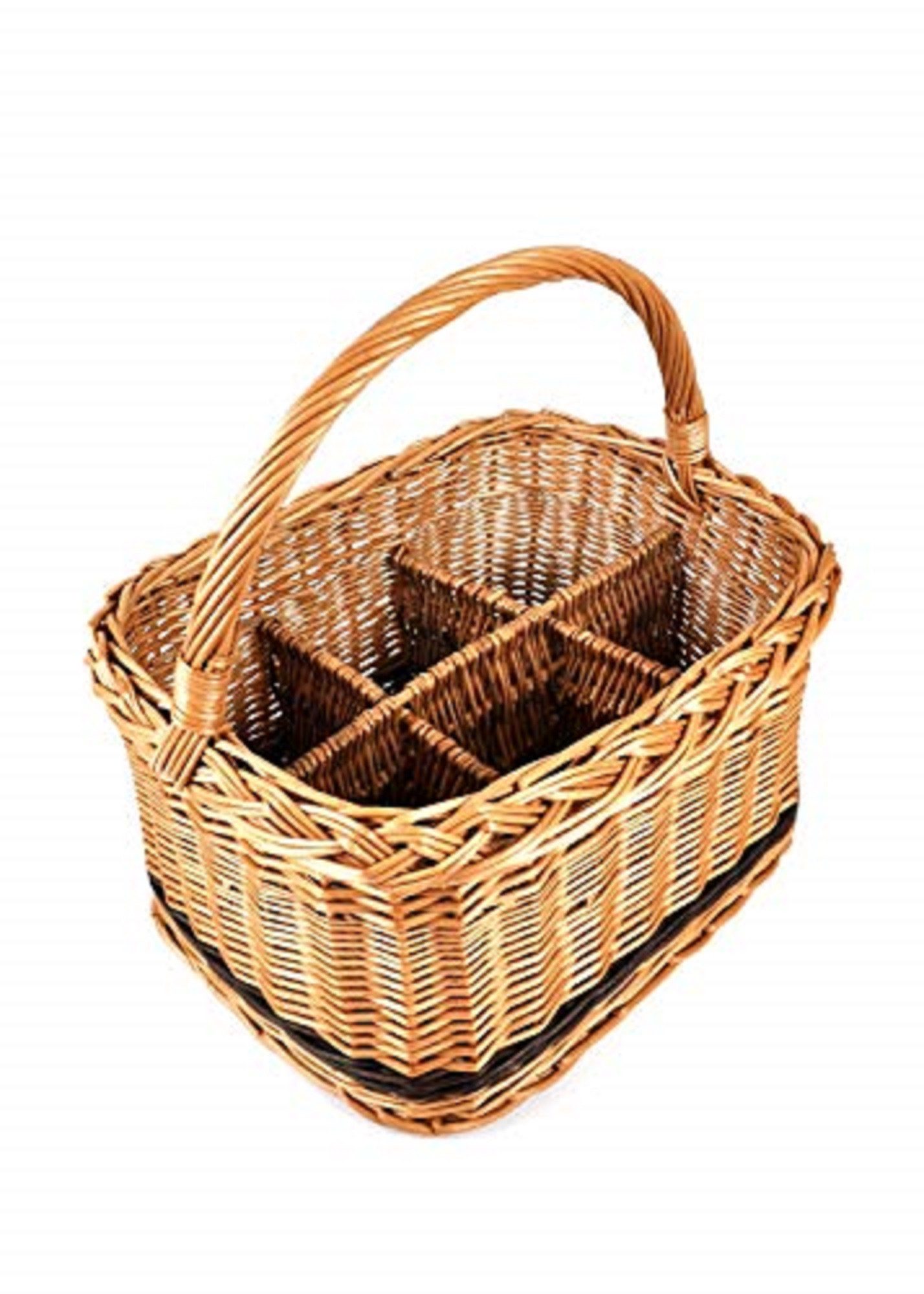 MyBer® Flaschenkorb Weidenkorb stabiler Tragekorb für 6 Flaschen Korb aus Weide braun, Korb aus Weide geflochten Handarbeit 40/30/30cm K9-121-3