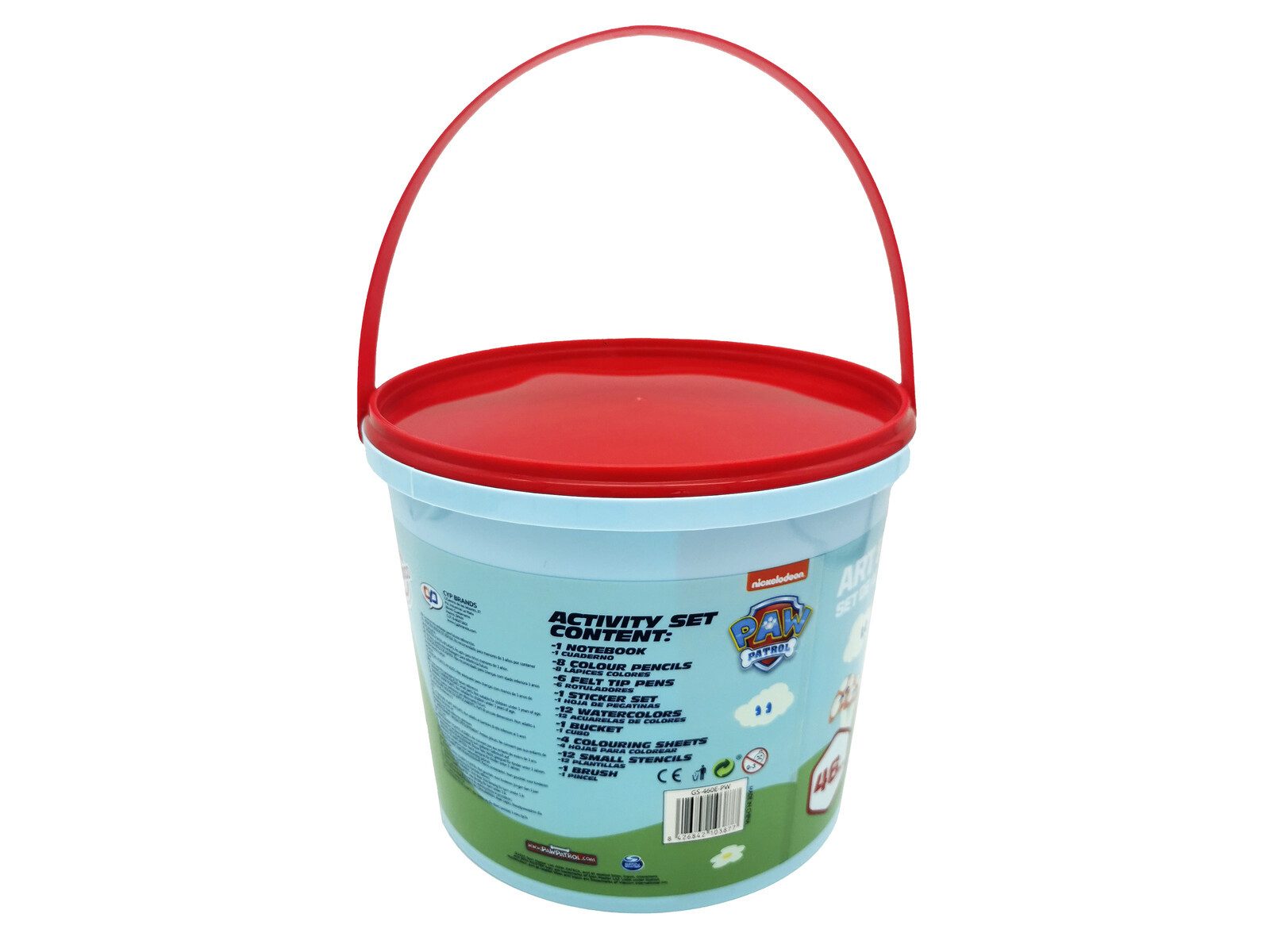 PAW PATROL Farbkasten 46 teiliges Aktivitätsset im Eimer mit Stiften Stickern Wasserfarben
