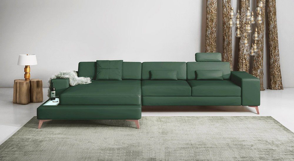 BULLHOFF Ecksofa »Ledersofa Ecksofa Designsofa Eckcouch L-Form LED Leder  Sofa Couch XL mint grün »MÜNCHEN III« von BULLHOFF«