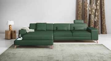 BULLHOFF Ecksofa Ledersofa Ecksofa Designsofa Couch L-Form LED Sofa grün MÜNCHEN III