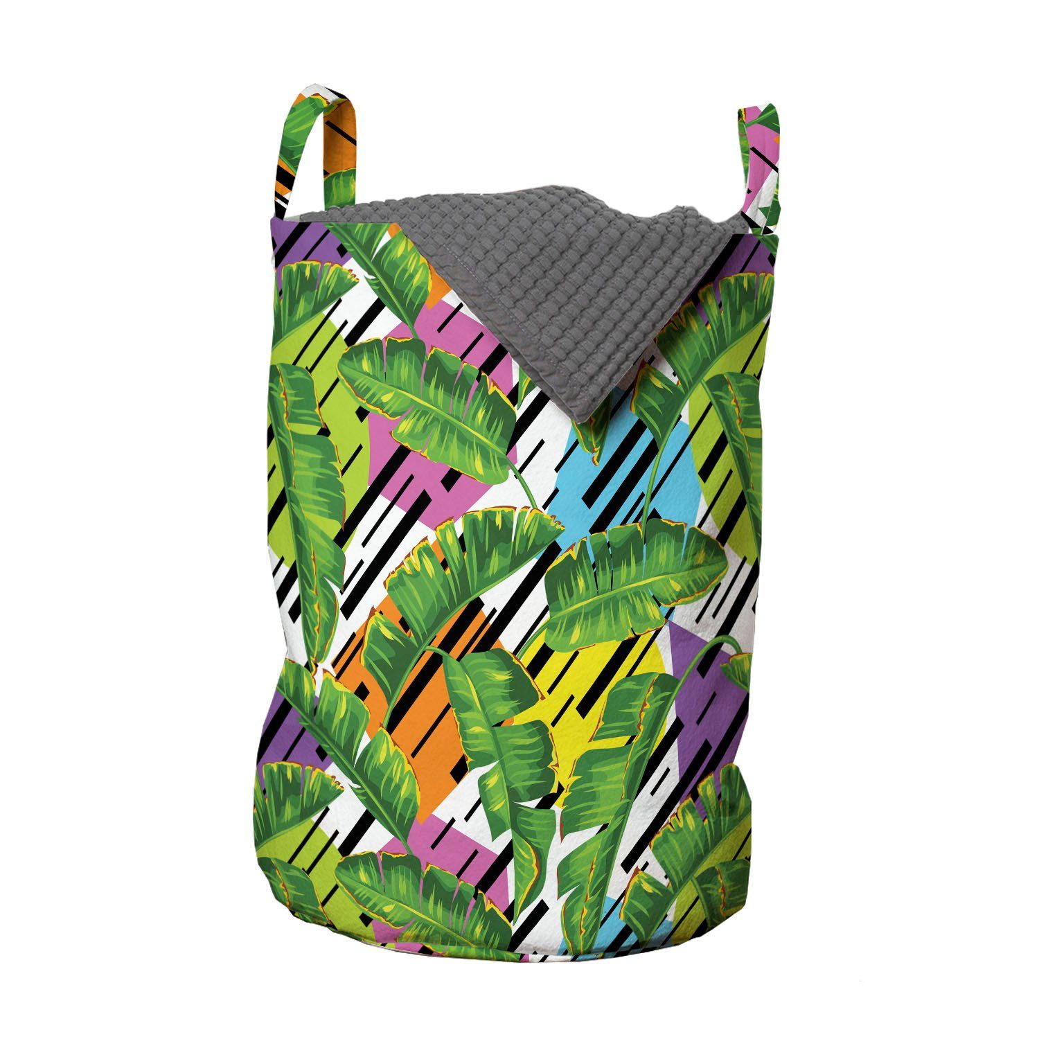 Abakuhaus Wäschesäckchen Wäschekorb mit Griffen Kordelzugverschluss für Waschsalons, Tropisch Bunte Formen und Blätter | Wäschesäcke