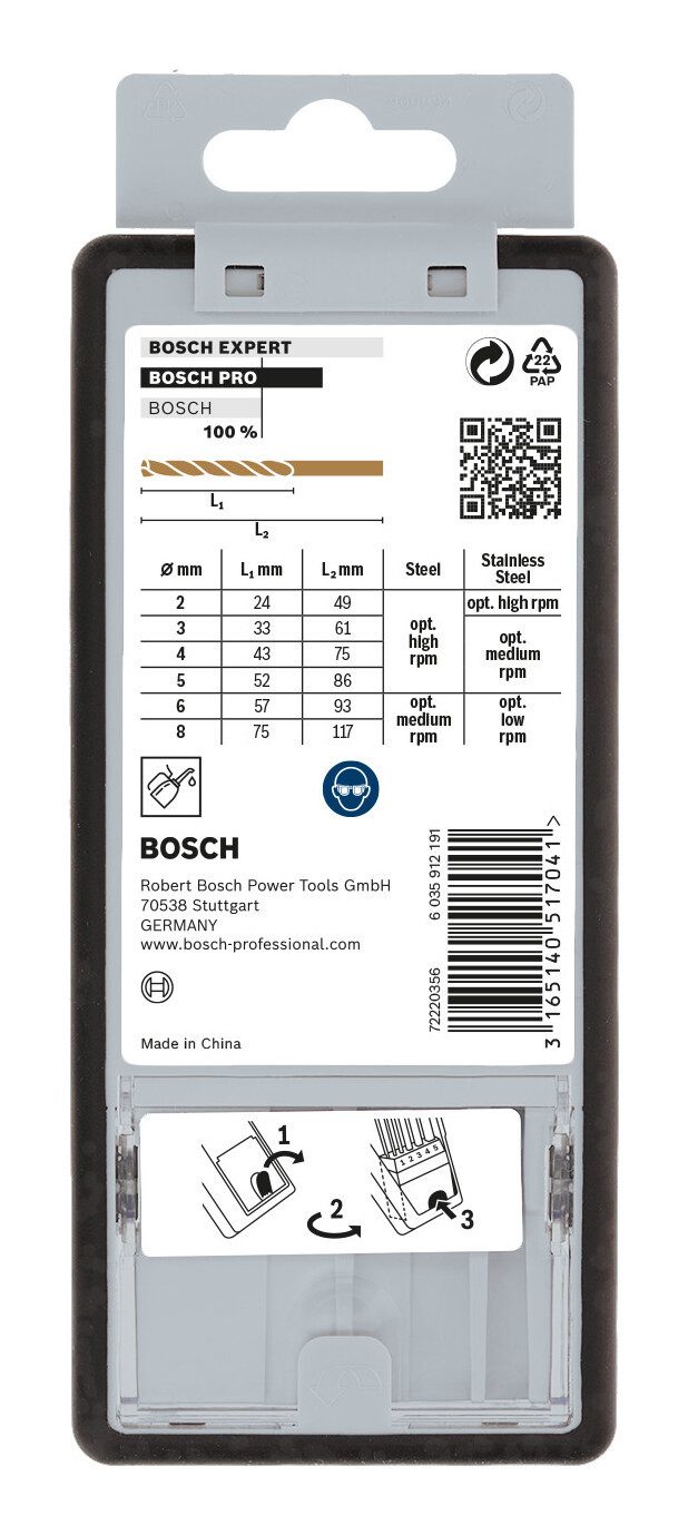 BOSCH Metallbohrer Pro Stainless Steel, (6 Teile), Stainless Steel HSS-Co Set, 6-teilig