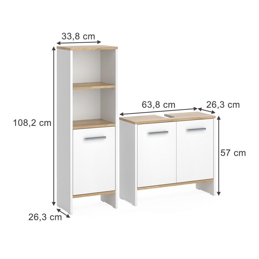 Vicco Badmöbel-Set Karli, Weiß/Goldkraft Eiche, 2 günstig online kaufen