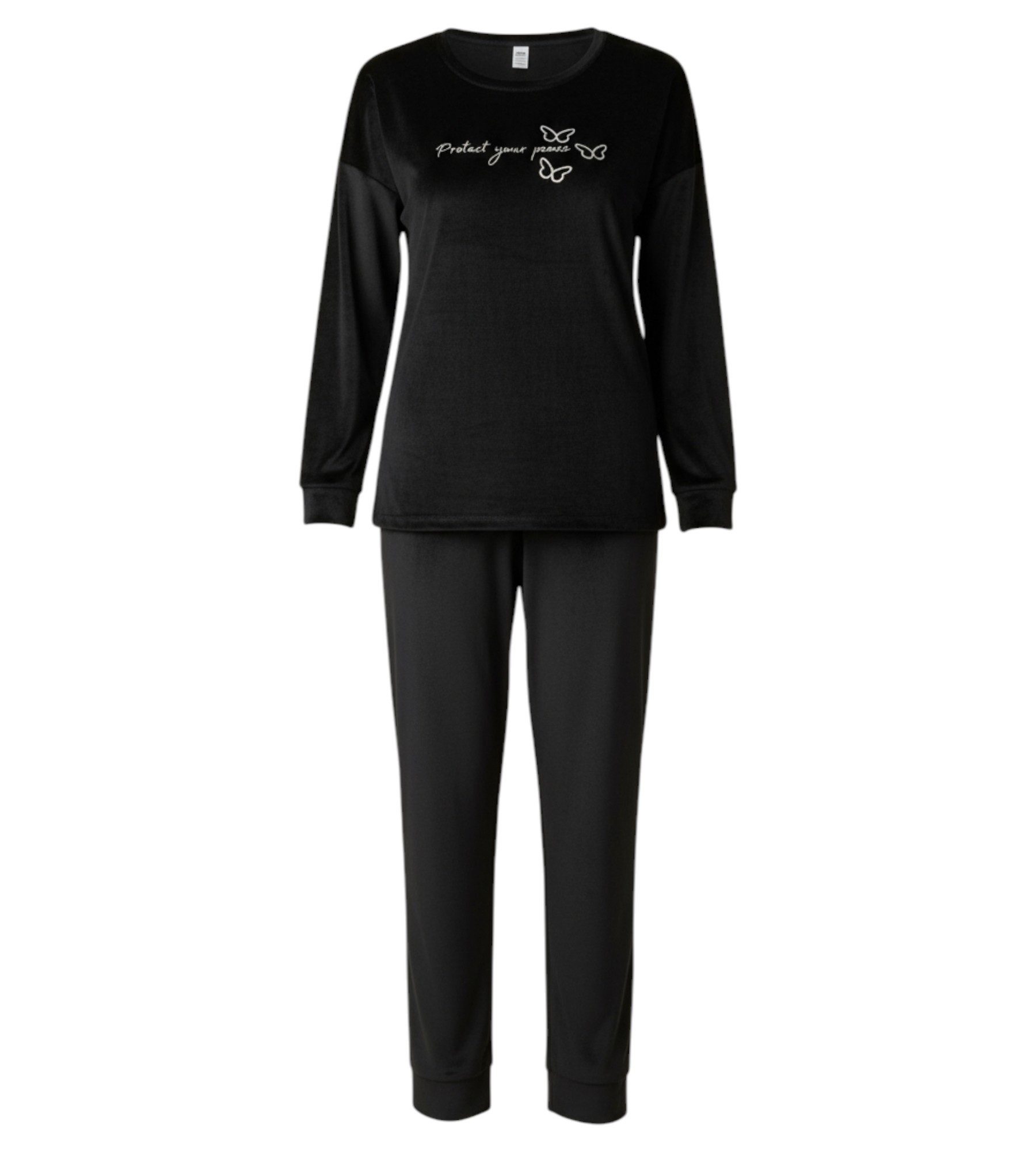 fashionshowcase Schlafanzug Damen Hausanzug aus Samt - Pyjama Set für Herbst & Winter (2 tlg) Samt-Set mit Schriftzügen, weich & warm