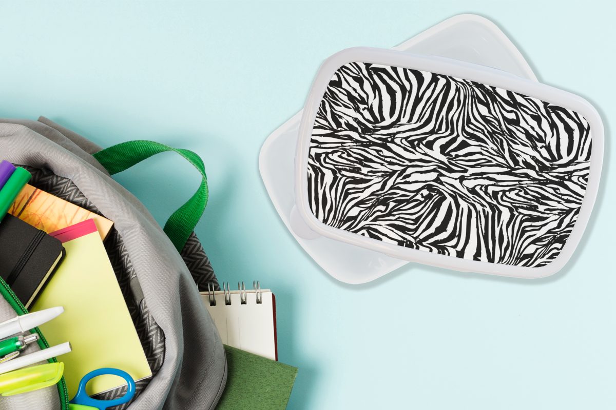 Fell, Brotdose, und Jungs Muster Kunststoff, Lunchbox Zebra für Mädchen Brotbox (2-tlg), - MuchoWow weiß für Erwachsene, und - Kinder