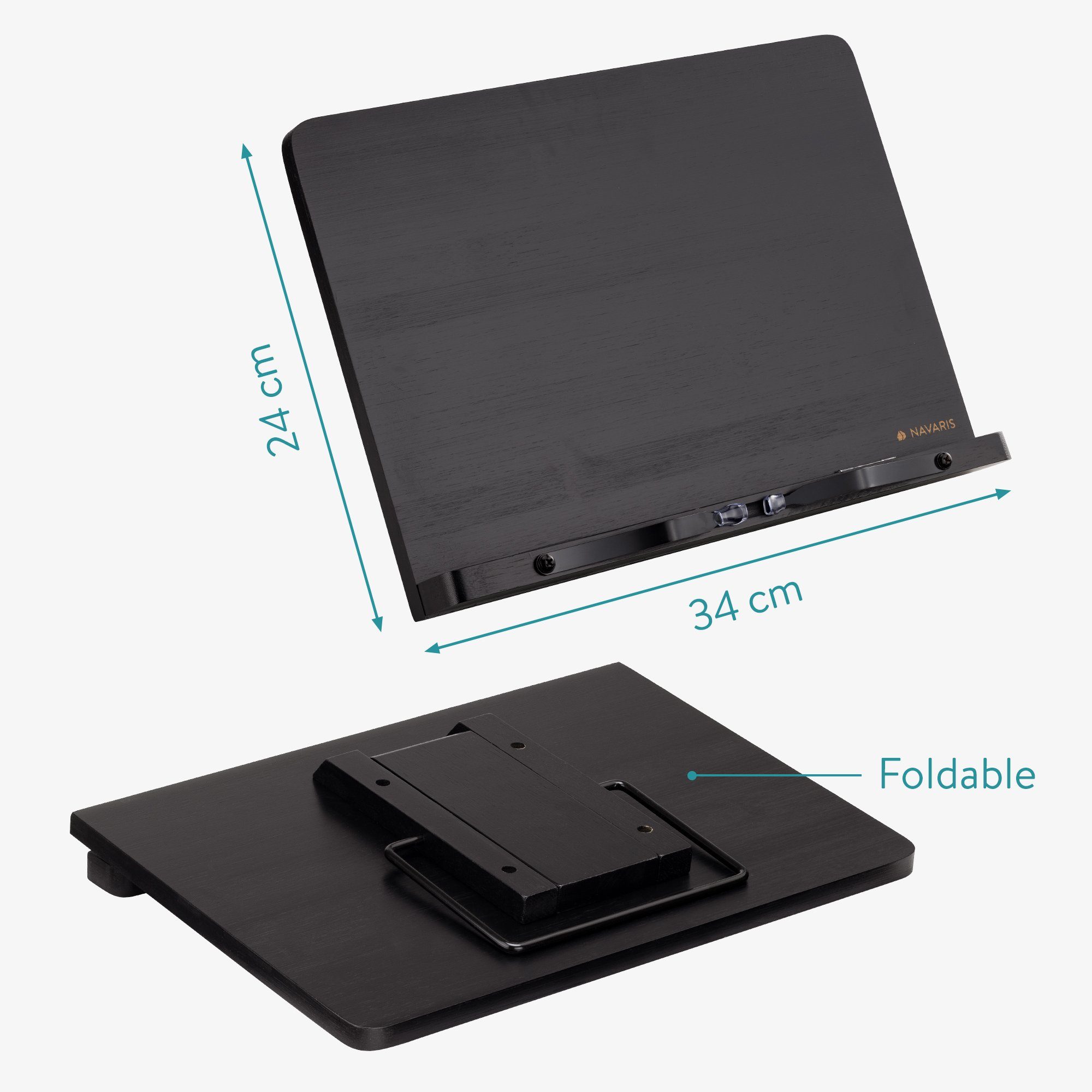 - Navaris iPad - kompatibel aus Buchständer Bambus - 34x24cm mit Schwarz Buchstütze