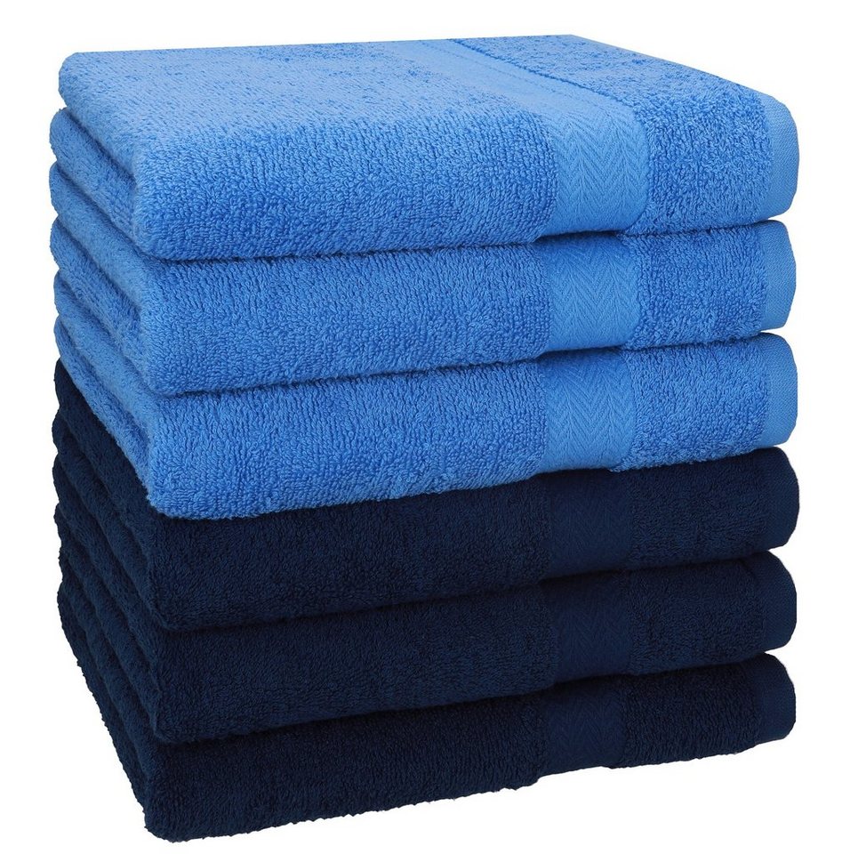 Betz Handtücher 6 Stück Handtücher Größe 50 x 100 cm Premium Handtuch Set  100% Baumwolle Farbe dunkelblau/hellblau, 100% Baumwolle (6-St)