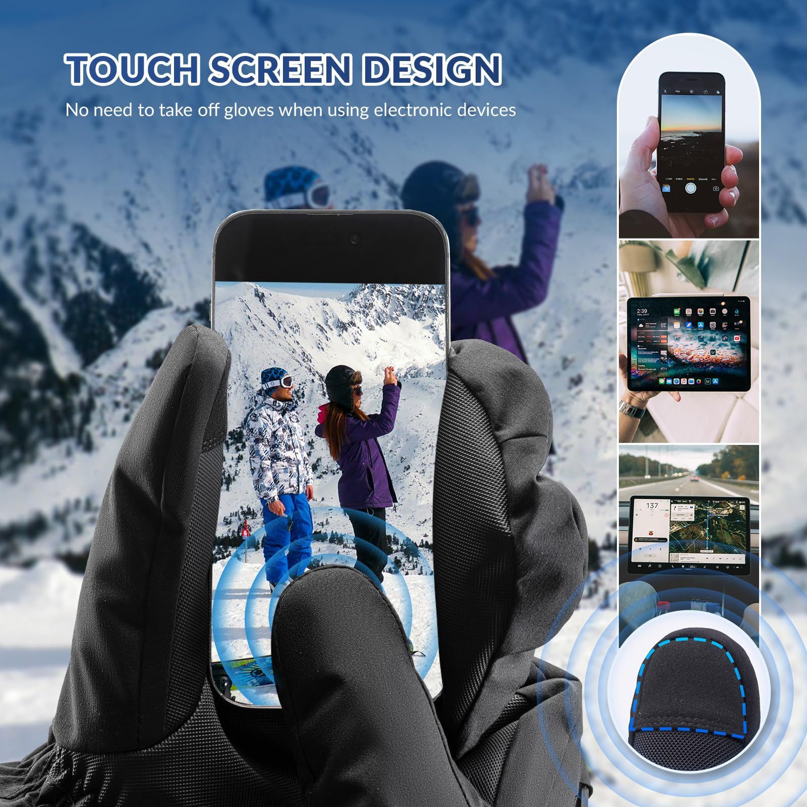 ROCKBROS Skihandschuhe Wärmend, Winddicht, Wasserdicht, Vollfinger Handschuhe mit Touchscreen Touch screen function