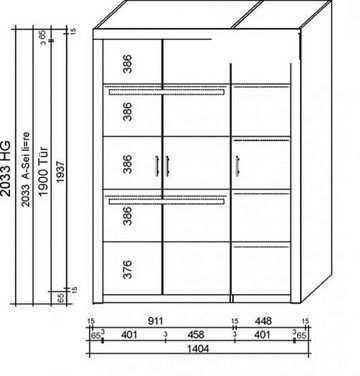 bv-vertrieb Kleiderschrank Kleiderschrank 3-türig Kernbuche Schlafzimmerschrank - (1859)