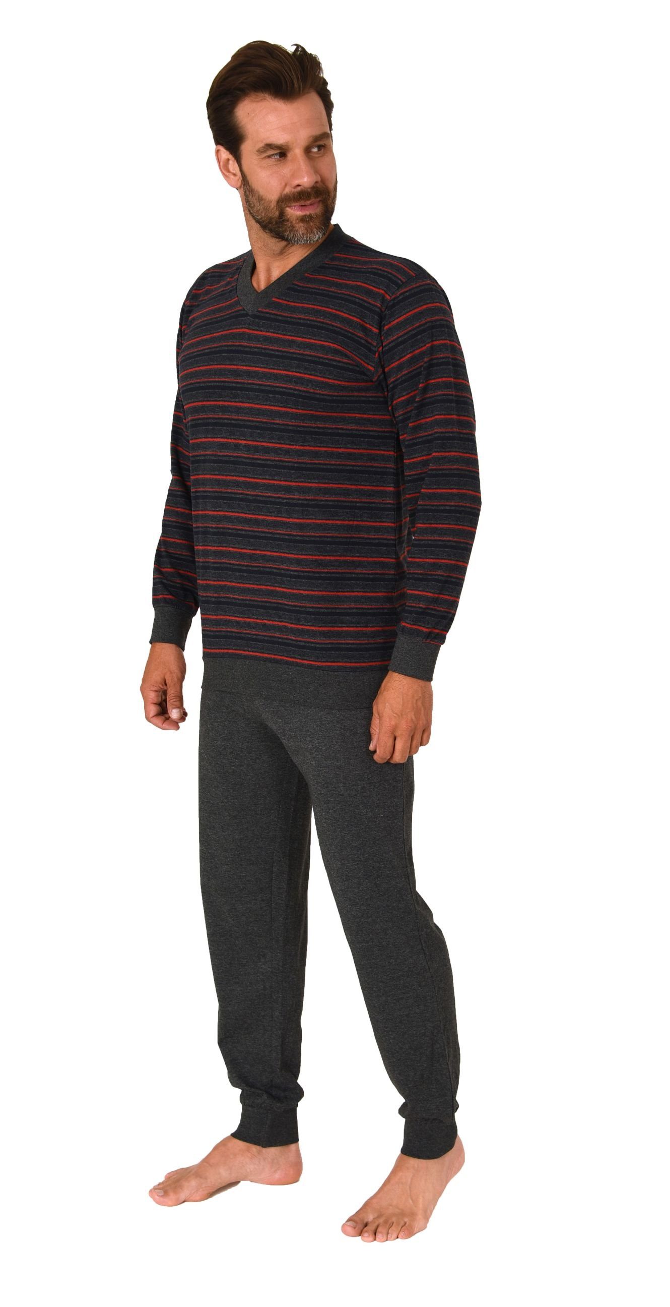 Normann Pyjama Normann Herren langarm Schlafanzug mit Bündchen in Streifeno günstig online kaufen