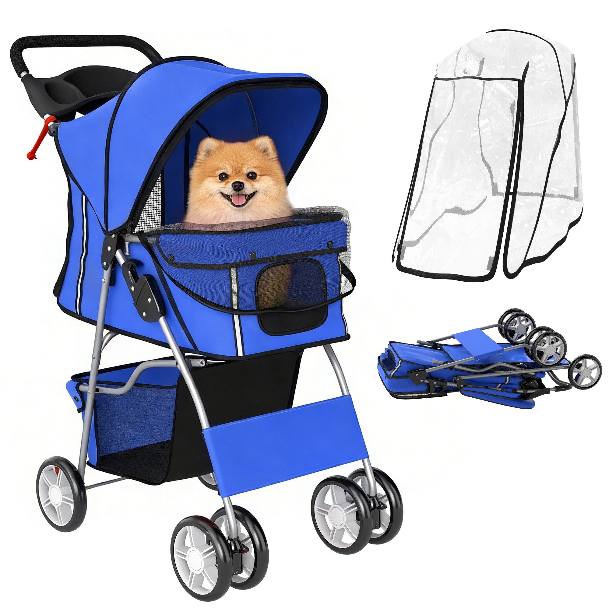 PawHut Hundebuggy Faltbar Katzenwagen mit Reflektorstreifen, waschbar Kissen, (Faltbar Hundewagen, 1-tlg), für kleine Hunde bis 10kg Blau