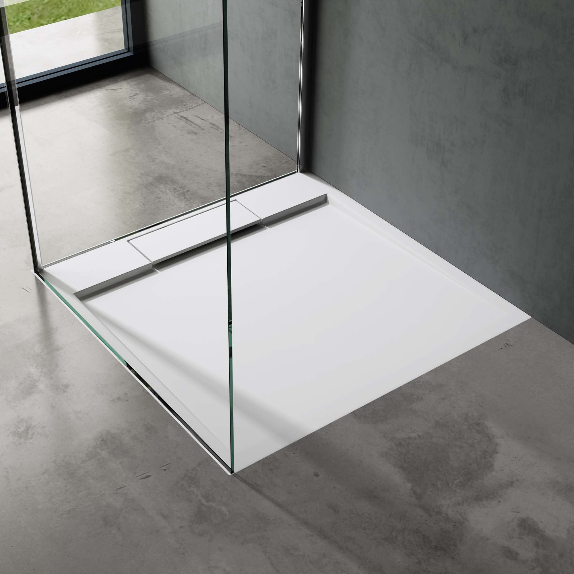 doporro Duschwanne Duschtasse aus Mineralguss rechteckig DIN-Anschlüsse Geoma04, Quadratisch, Mineralguss, BxT: 70-100cm x 70-160cm, integrierte Gefälle