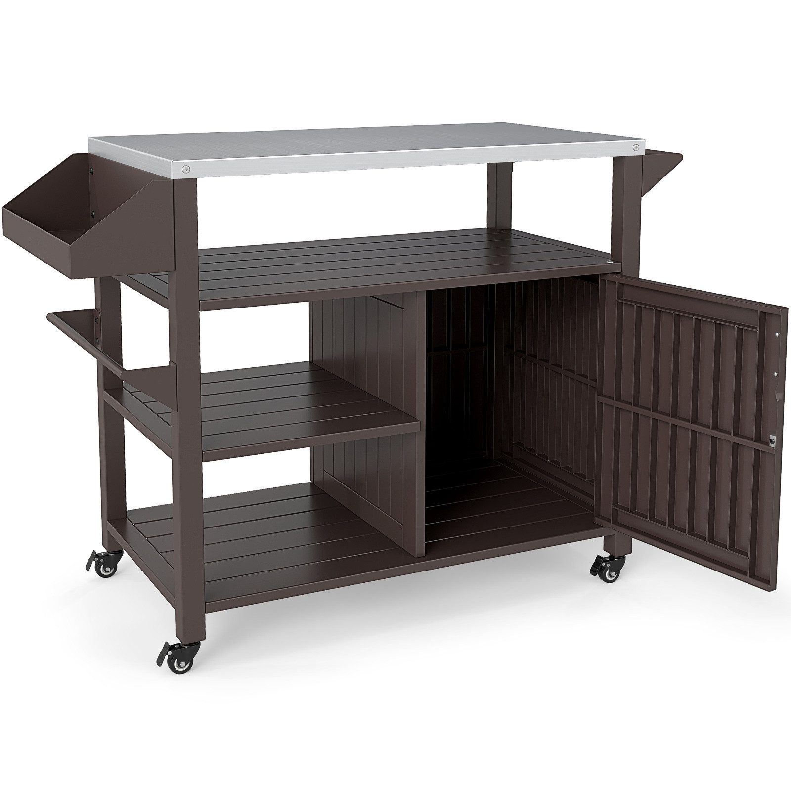 COSTWAY Grillablagetisch, Grillwagen mit Schrank, Regalen, Gewürzregal