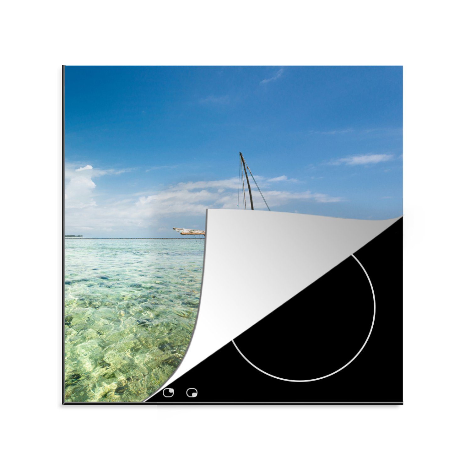 MuchoWow Herdblende-/Abdeckplatte Verlassenes Segelboot, Vinyl, (1 tlg), 78x78 cm, Ceranfeldabdeckung, Arbeitsplatte für küche