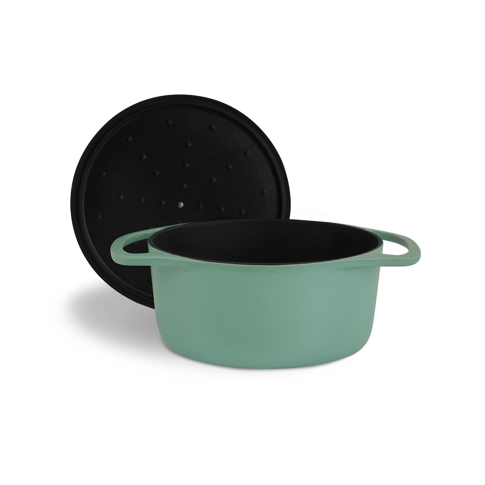 Springlane Bräter Cocotte Mint mit Deckel, Gusseisen, 4 L, Ø 24cm, Rund, Gusseisen emailliert, Edelstahl, Ideale Feuchtigkeitsverteilung durch Tropfenstruktur