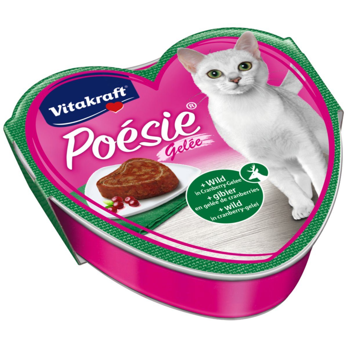 Vitakraft Katzenfutter Poesie Gelee, Wild mit Cranberries, 15 Schalen, Nassfutter für: Katzen