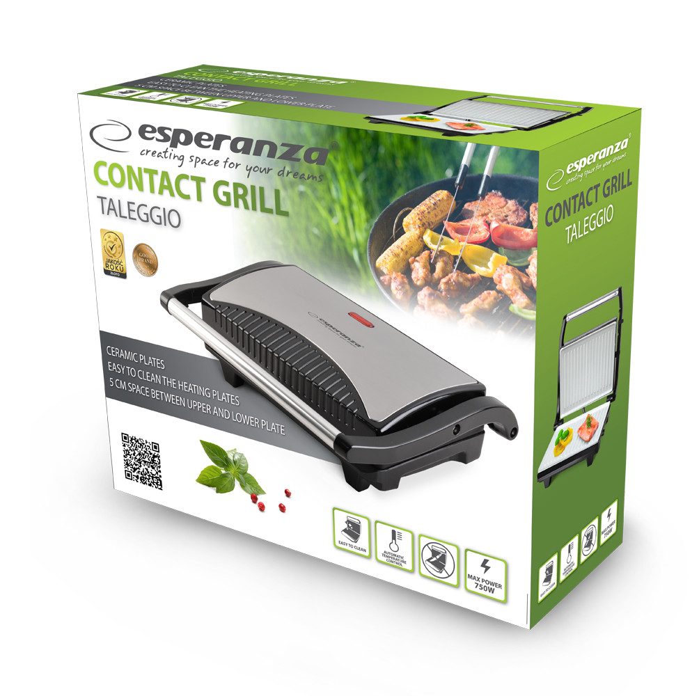 Esperanza Kontaktgrill Kontaktgrill Standgrill Tischgrill aus Metall, 750,00 W, automatische Temperaturregelung & antihaftbeschichteten Platten