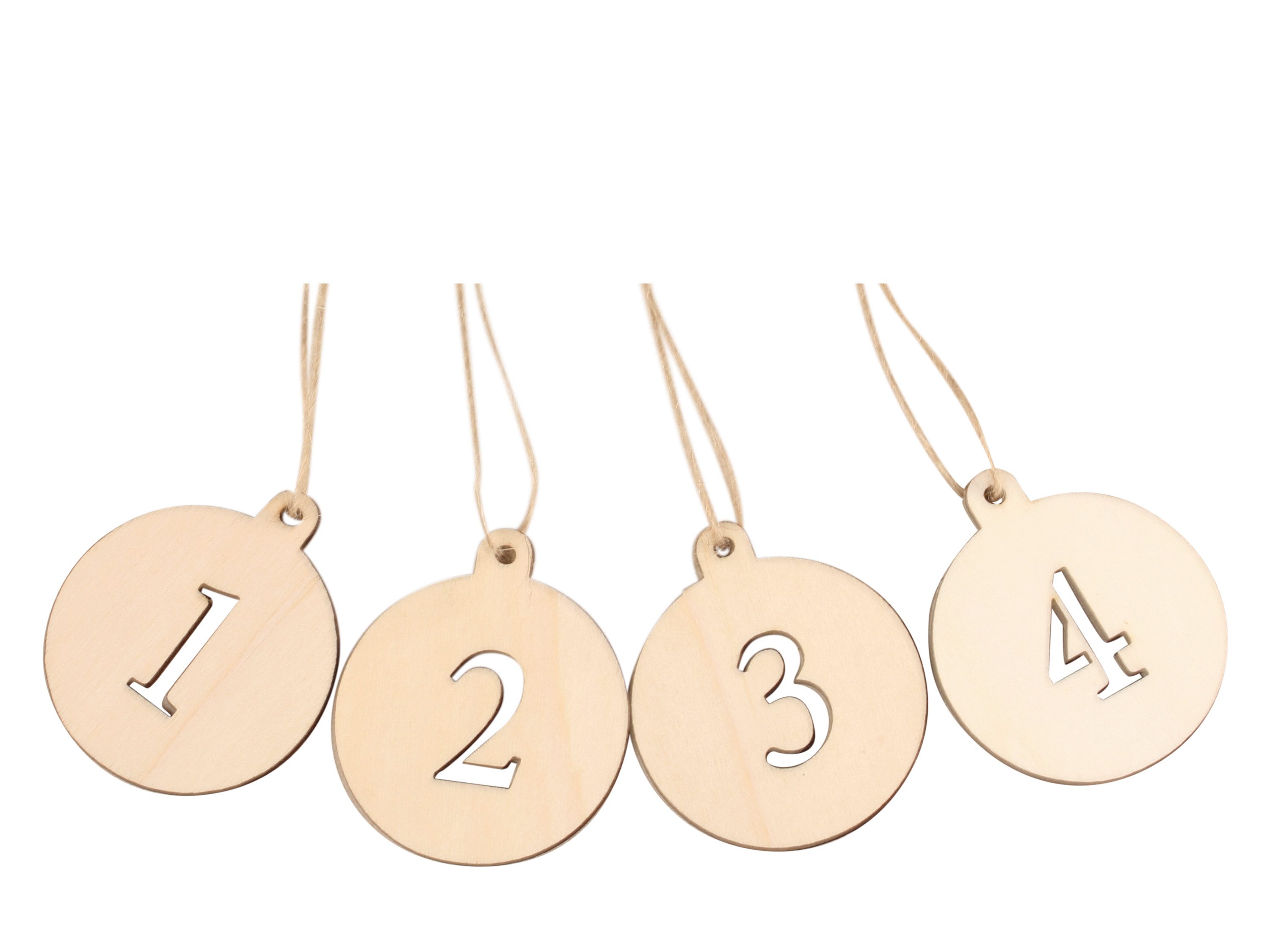 Chic Antique Adventskerze Adventszahlen 1–4 aus Holz für Kerzen und Dekoration Kerzendeko Advent, Edles Set mit Zahlen 1–4 aus Holz mit Juteschnur