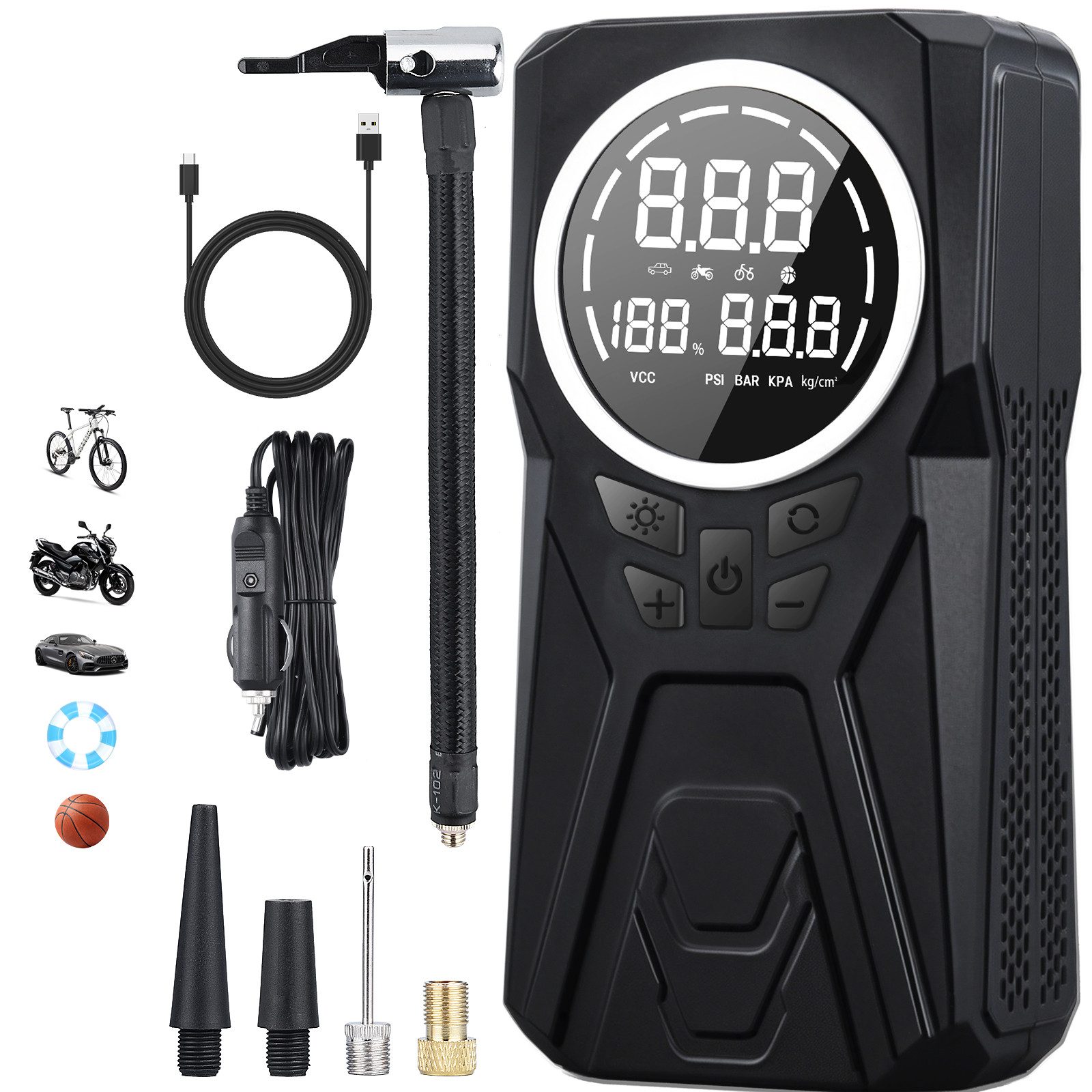 CkeyiN Akku-Luftpumpe Elektrische Tragbare Luftpumpe Kompressor 4500mAH 160 PSI, mit Digitale LCD-Bildschirm für Auto Fahrrad Motorrad Bälle