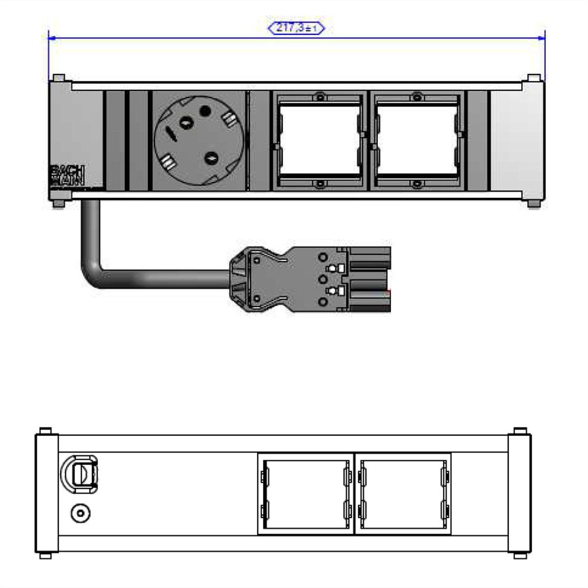 Bachmann CONI 1x Schutzkontakt 2x ABD Einbau-Tischsteckdosenleiste (Kabellänge 0.1 m), 912.002