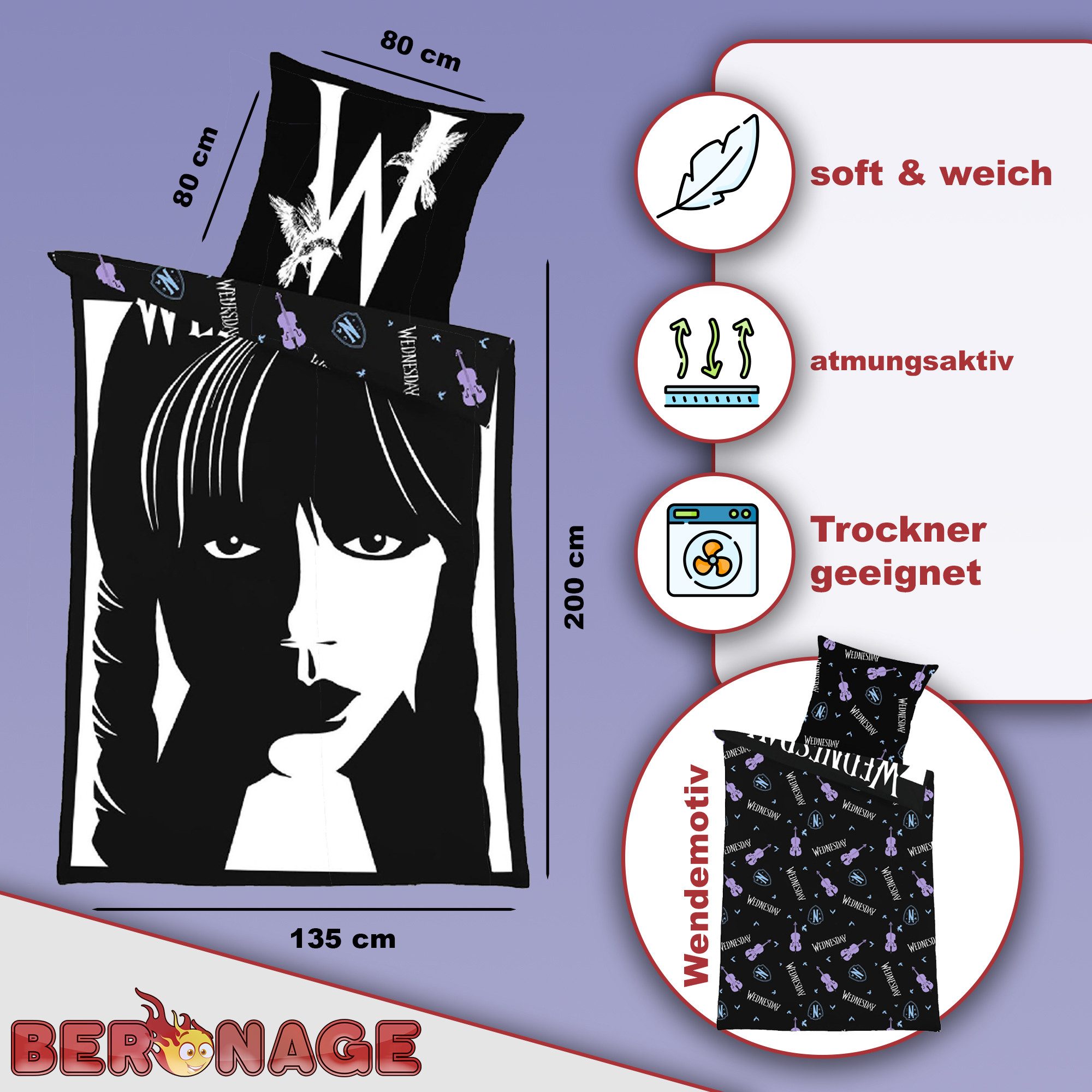 BERONAGE Jugendbettwäsche Wednesday Bettwäsche Linon / günstig online kaufen