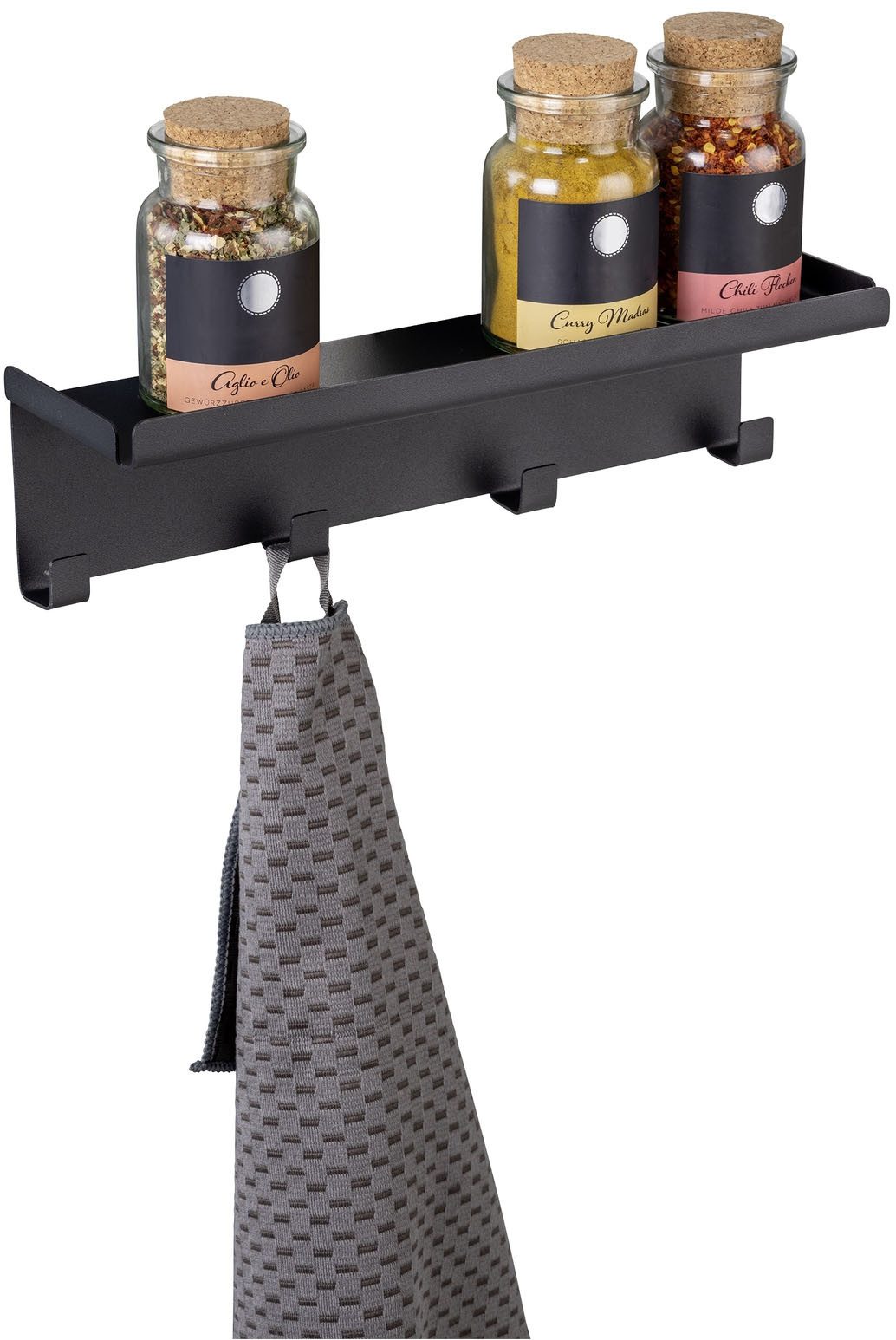 WENKO Hakenleiste Modell Ima, mit Ablage, leicht zu befestigen, aus pulverbeschichtetem Metall