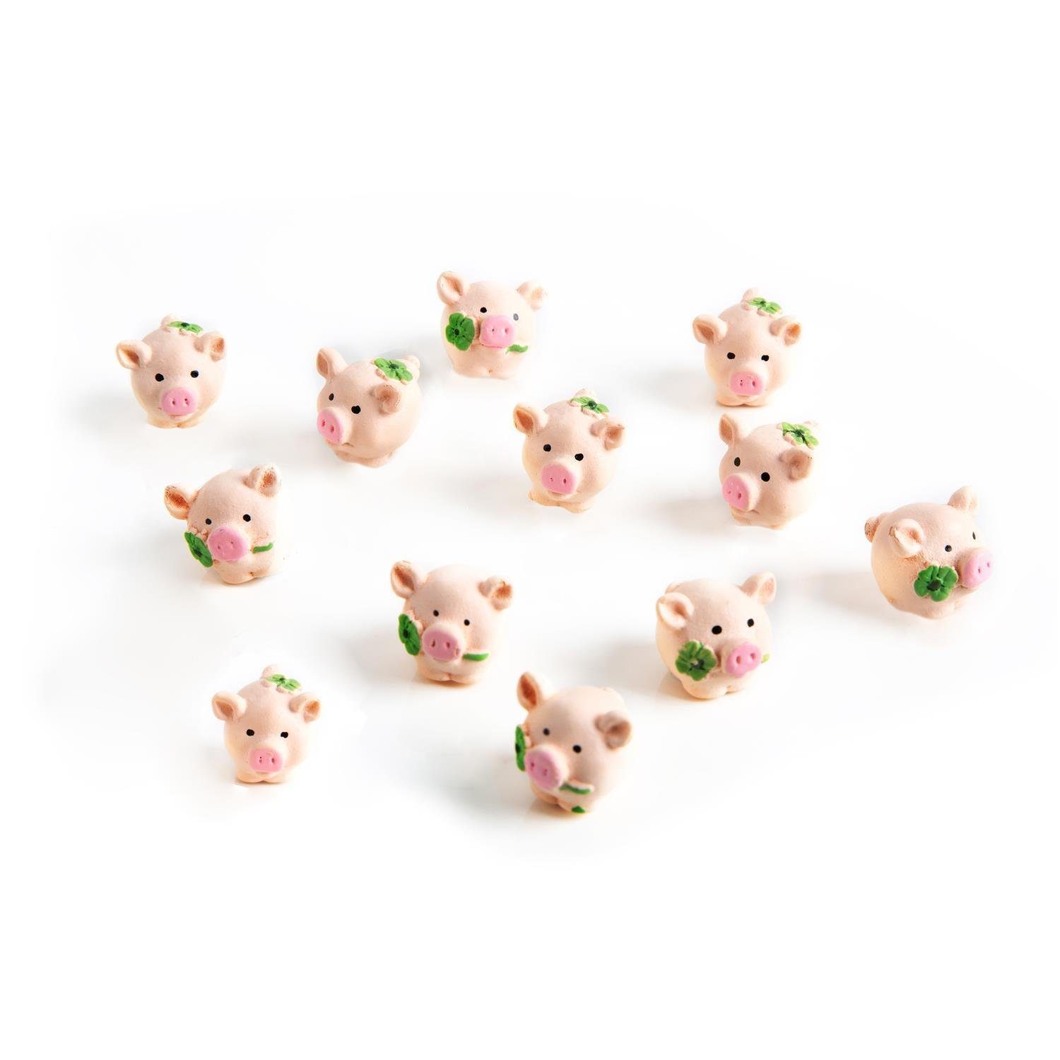 Dekofigur 12 kleine kugelrunde Glücksschweine 2 cm
