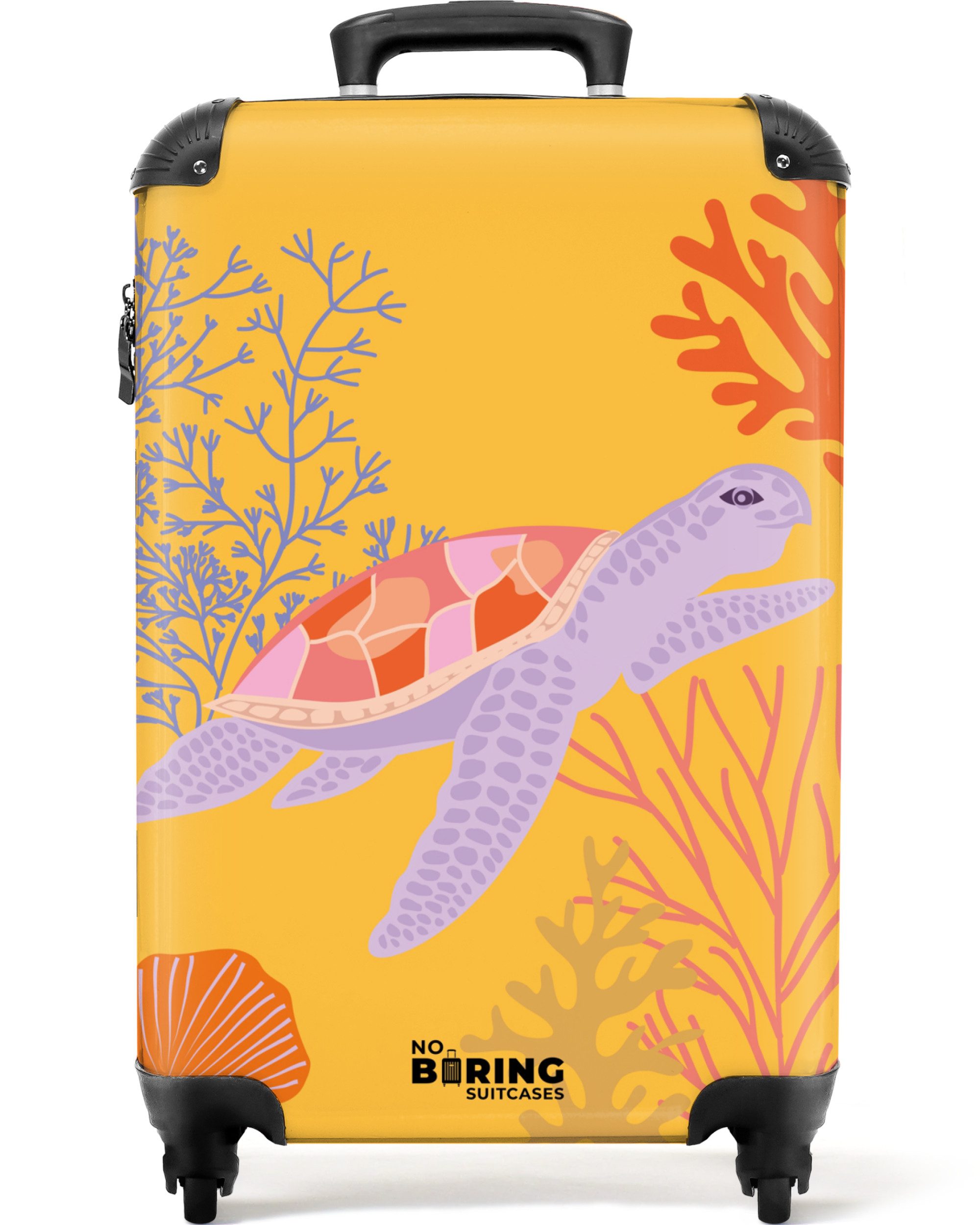 NoBoringSuitcases.com© Hartschalen-Trolley Gelb mit Schildkröte 55x35x20cm, günstig online kaufen