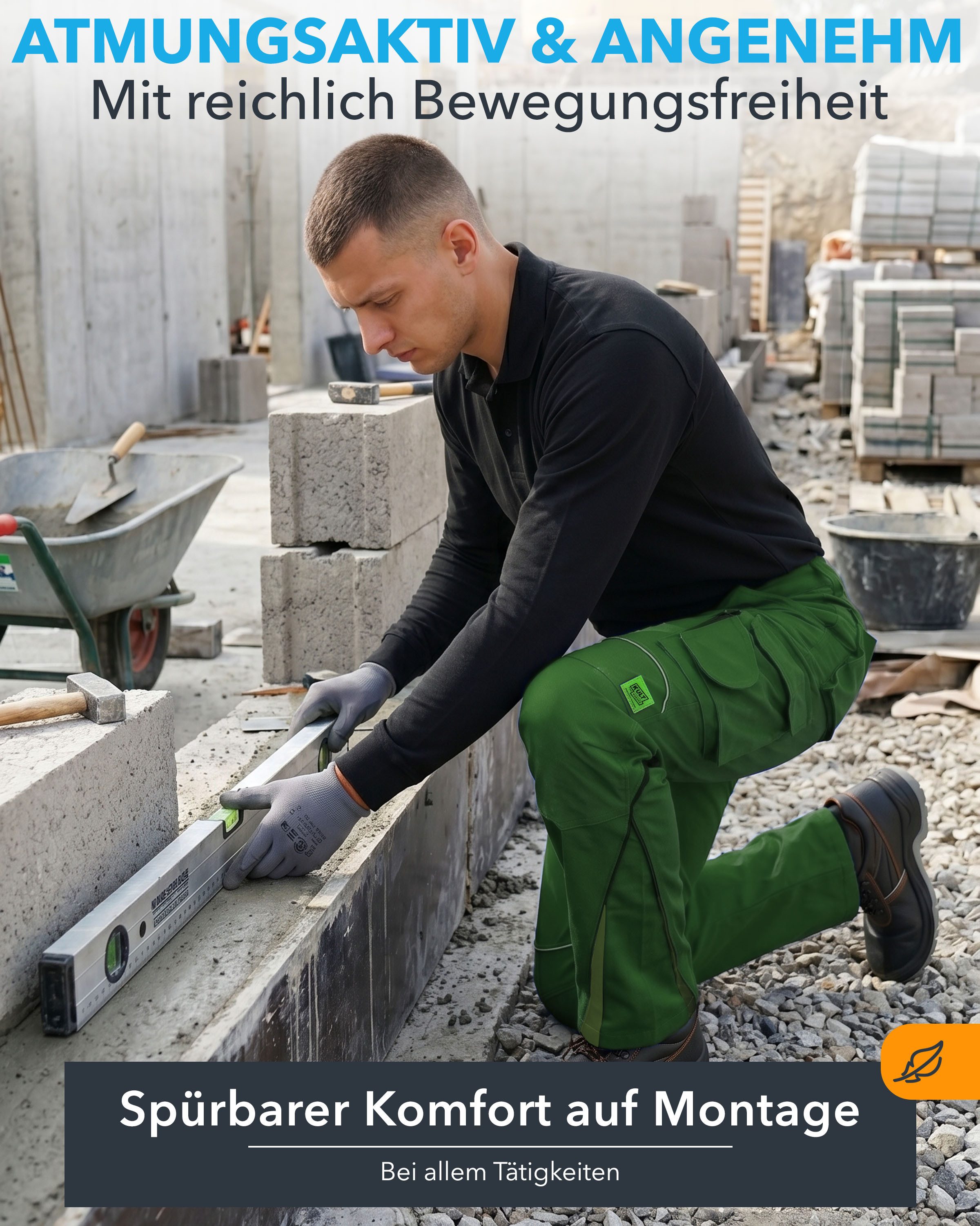 TMG International Arbeitshose Bundhose Cargohose Kultworker Herrenhose gerade und ergonomisch geschnitten - dehnbarer Hosenbund - bis Gr. 82