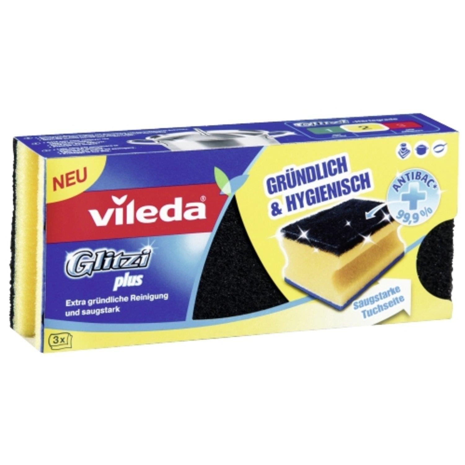 Vileda Ersatzscherkopf VILEDA Schwamm Glitzi Plus 3er Pack
