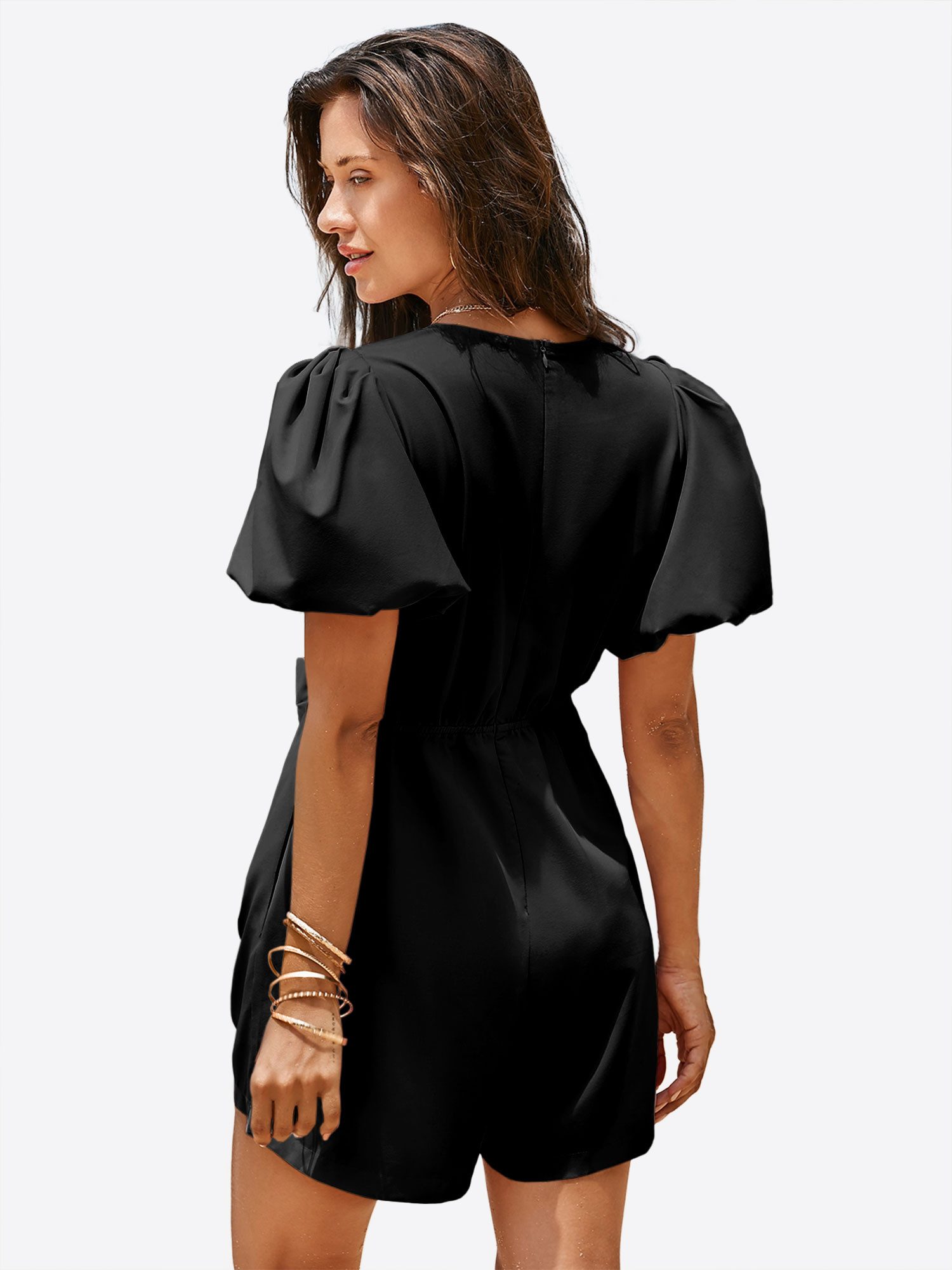Imily Bela Strampler Damen Jumpsuits mit Schleife vorne und Puffärmeln (Packung, 1-tlg., 1per-Pack) einfarbig – Bild 3 von 5
