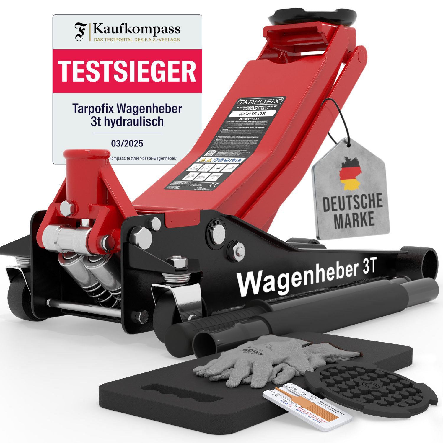 Tarpofix® Wagenheber Tarpofix® Hydraulischer Wagenheber 3t mit Doppelzylinder, max. Hubhöhe: 47.5 cm, Robuster Hydraulikheber mit 85 - 475 mm Hubhöhe