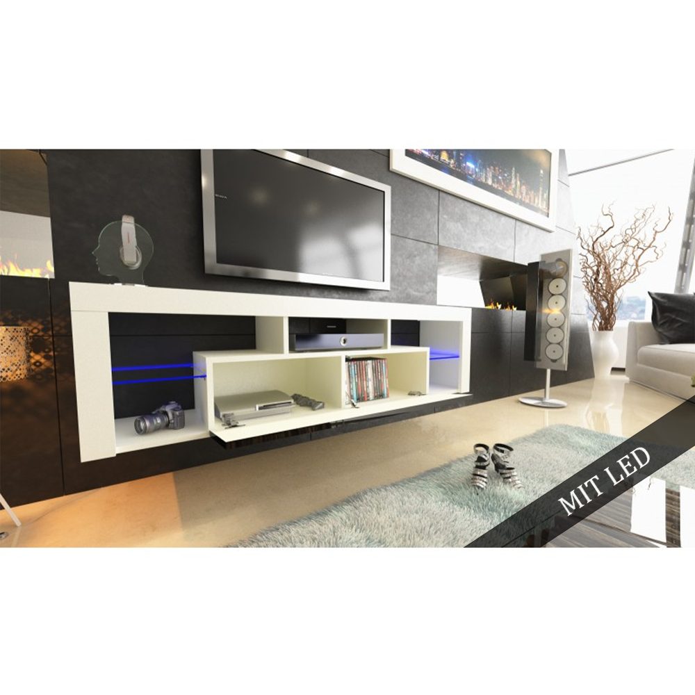 TISCH Weiß 160cm SCHRANK TV mit Lowboard pressiode LOWBOARD BOARD LED