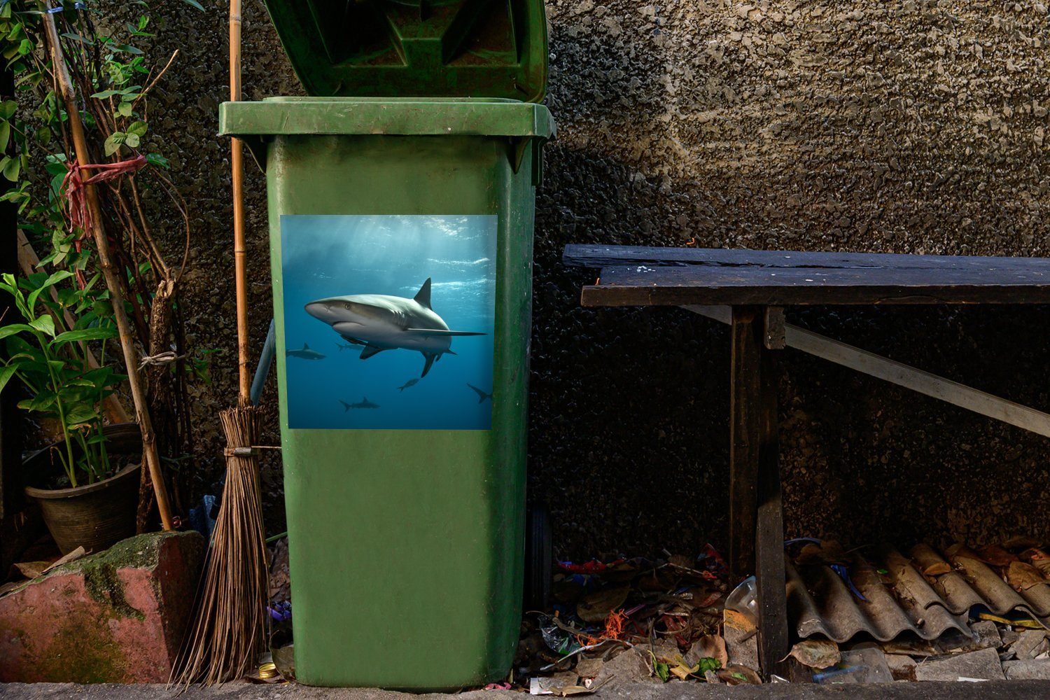 von Abfalbehälter Sticker, Mülltonne, Haien (1 Gruppe Wandsticker MuchoWow Mülleimer-aufkleber, Container, St),