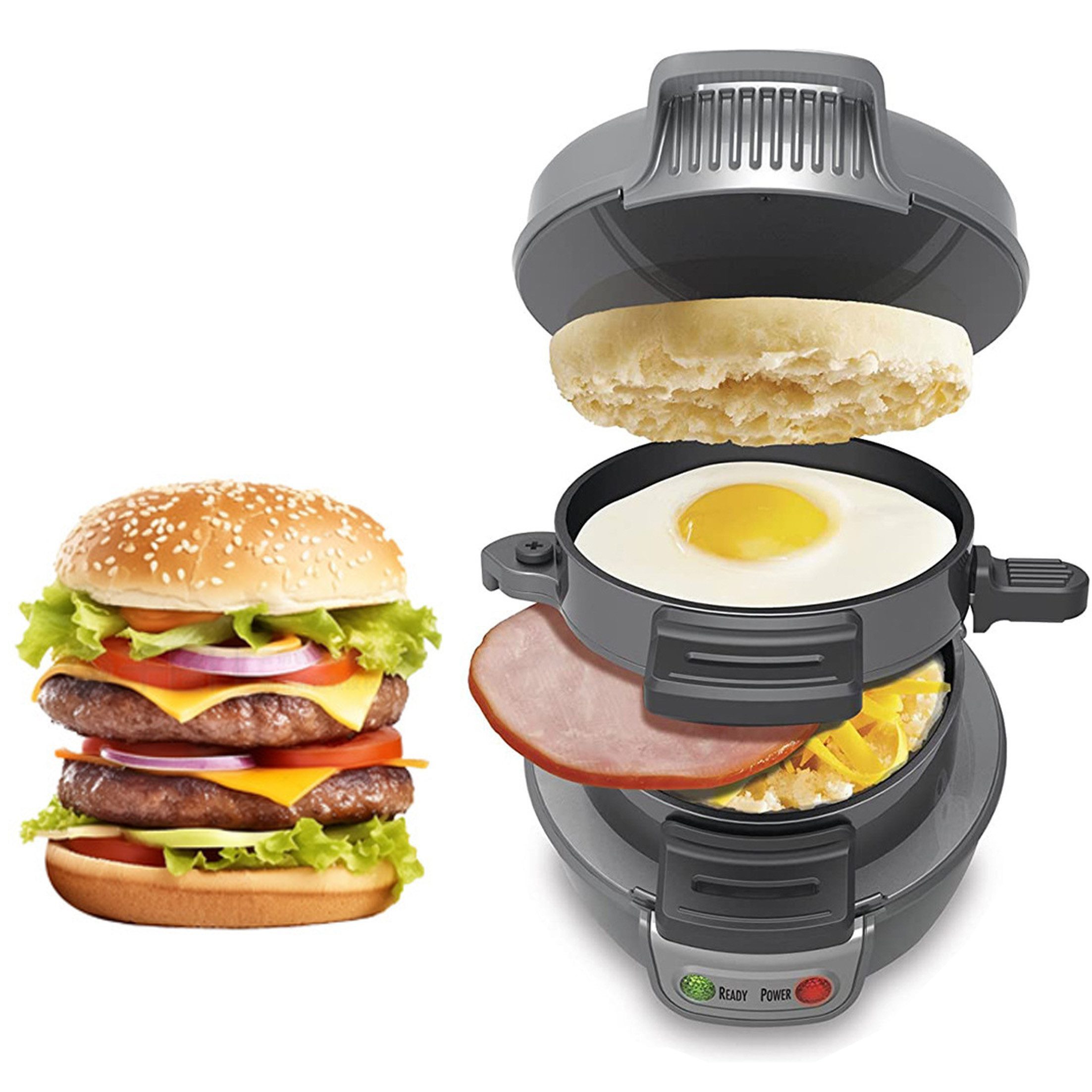 KINSI Hamburger Maker Sandwichmaker mit Antihaft-Beschichtung,Doppelseitiges Grillen, Spülmaschinenfest - Für Burger & Sandwiches