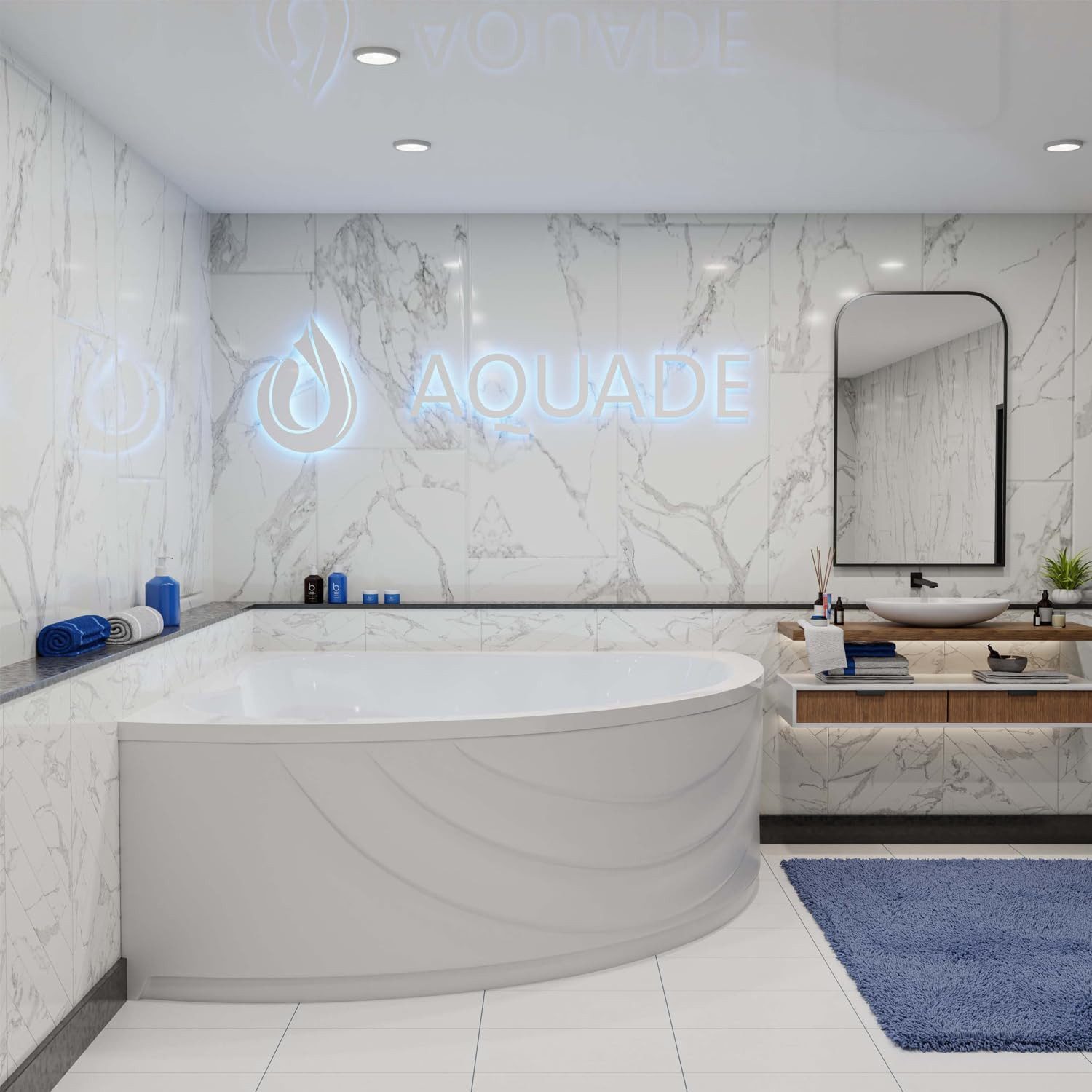 AQUADE Badewanne Acryl Eckbadewanne Kassel, inkl. Wannenfüßen, Schürze und Ab- und Überlaufgarnitur