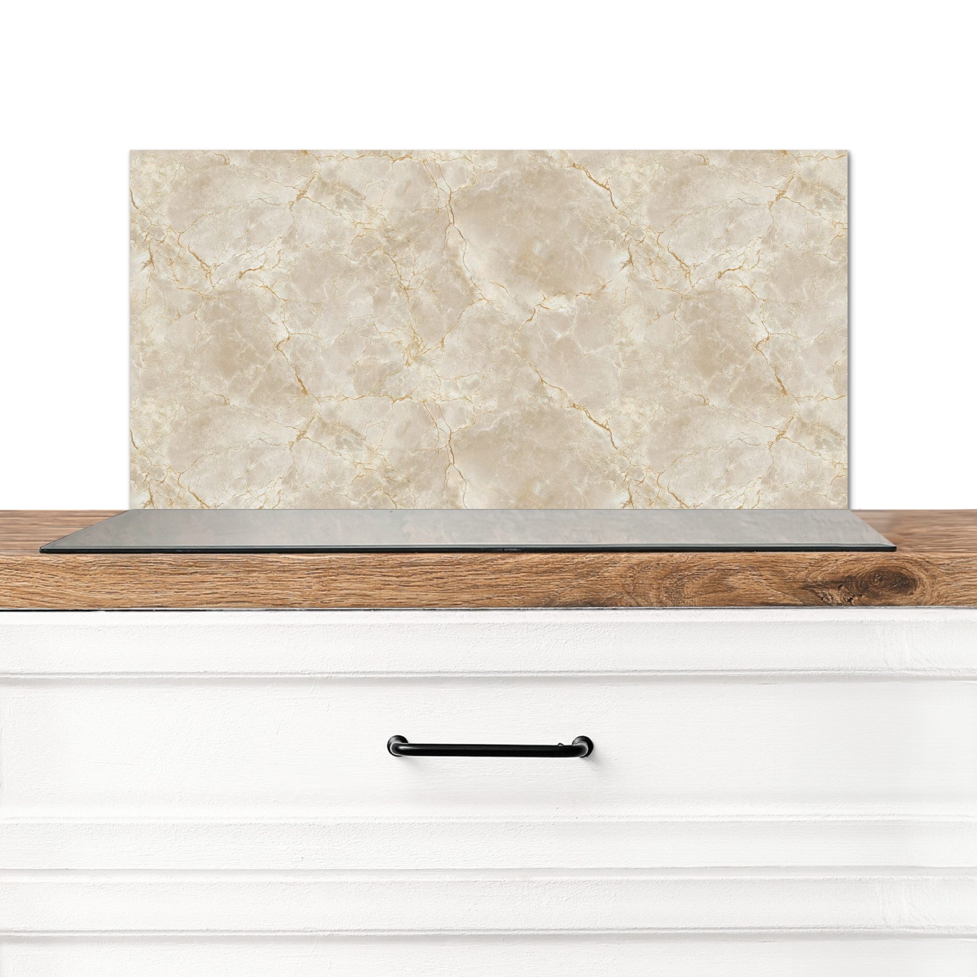 KitchenYeah Küchenrückwand Hellbeige - Marmor - Adern, (1-tlg), Spritzschutz Küchenrückwand, Wandschutz, 60x30 cm
