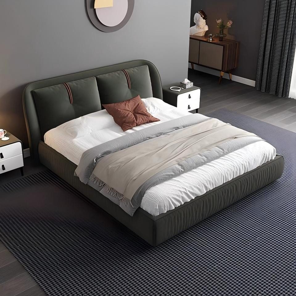 JVmoebel Polsterbett Designer Lederbett Dunkelgrün mit gepolsterter Oberfläche, Made in Europe