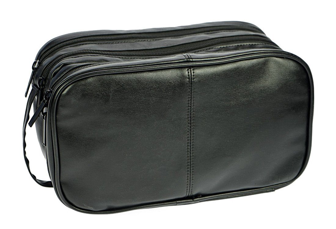 Koskaderm Kosmetikkoffer Kulturtasche Herrentasche aus Kunstleder mit 2 großen Reißverschlußfächern in Schwarz