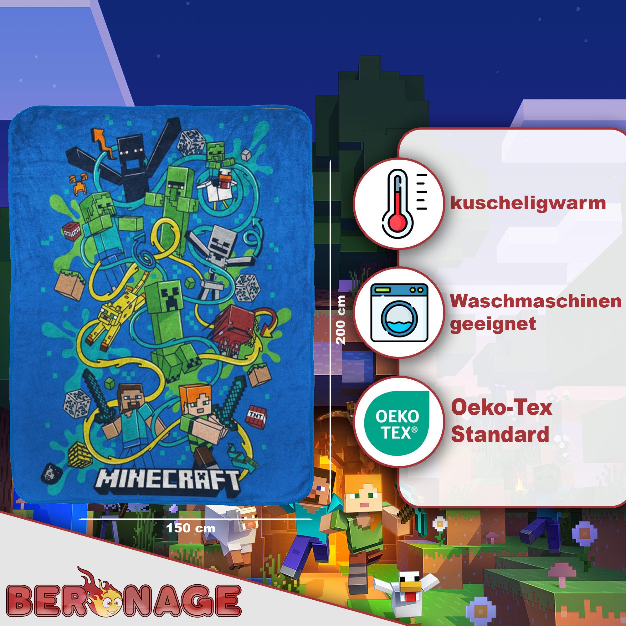 Wohndecke Minecraft Decke Slurp 150x200 cm günstig online kaufen