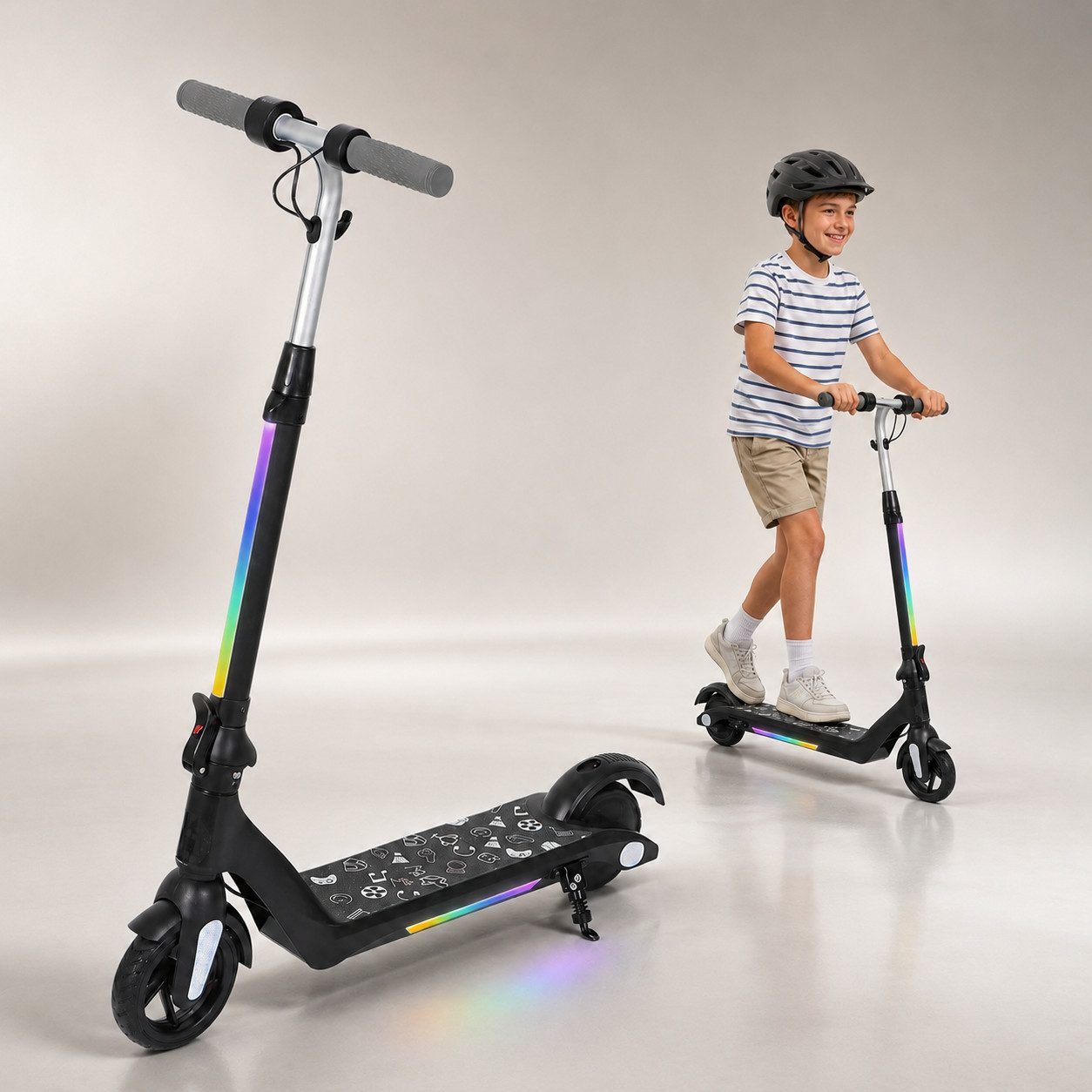 ANYSUN Elektro-Kinderroller Elektroroller für Kinder 6-12 Faltbarer E-Scooter Dual-Bremssystem, Belastbarkeit 50 kg, 6/10/15 km/h, 5-8km, LED-Beleuchtung, Leichtgewicht, Höhenverstellbar