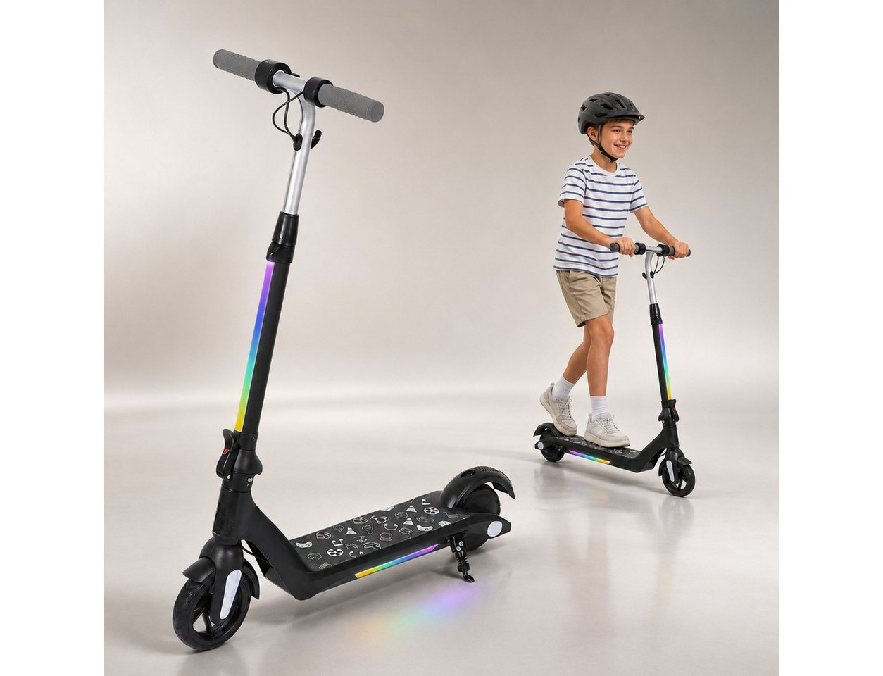 ANYSUN Elektro-Kinderroller Elektroroller für Kinder 6-12 Faltbarer E-Scooter Dual-Bremssystem, Belastbarkeit 50 kg, 6/10/15 km/h, 5-8km, LED-Beleuchtung, Leichtgewicht, Höhenverstellbar