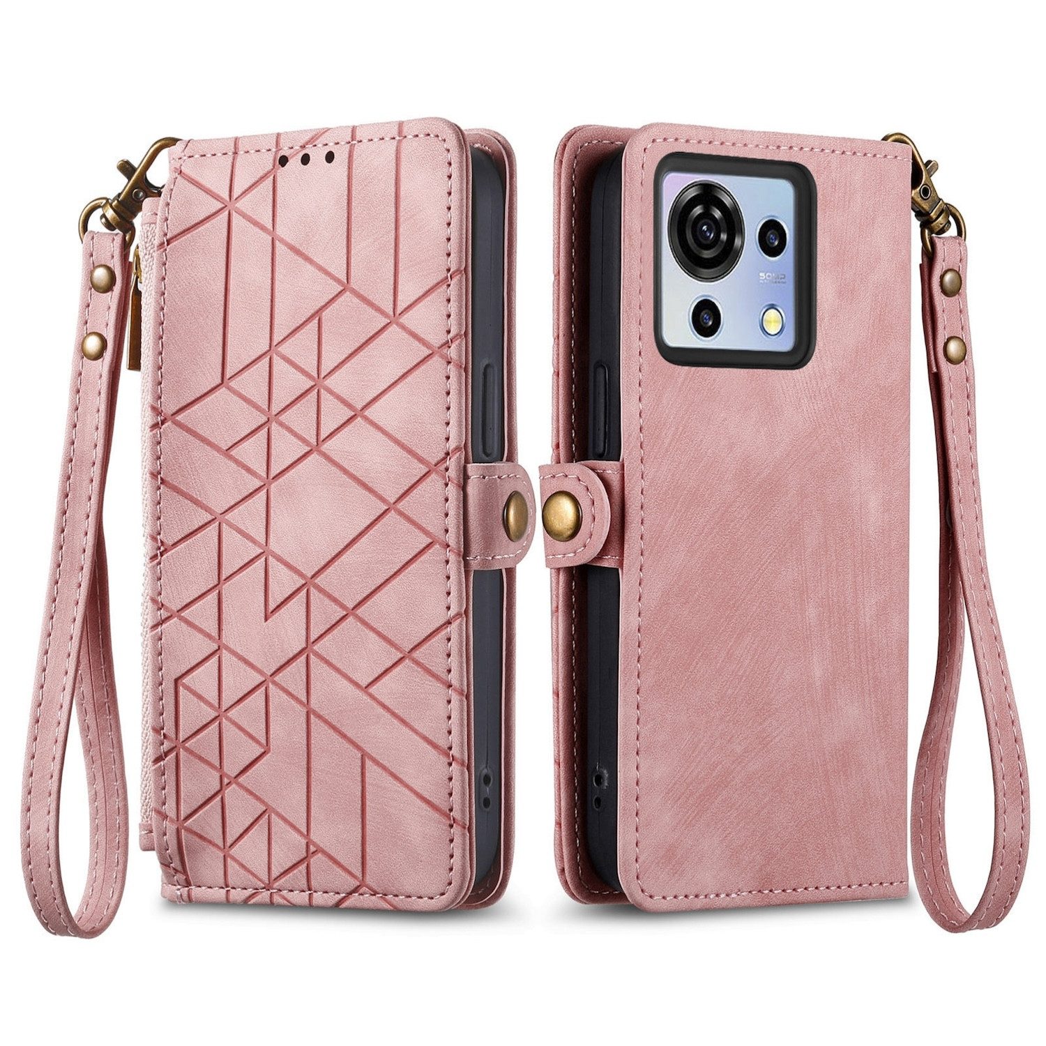 Wigento Handyhülle Für ZTE Blade V50 Vita Kunstleder Zipper Wallet Tasche Schlaufe Schutz